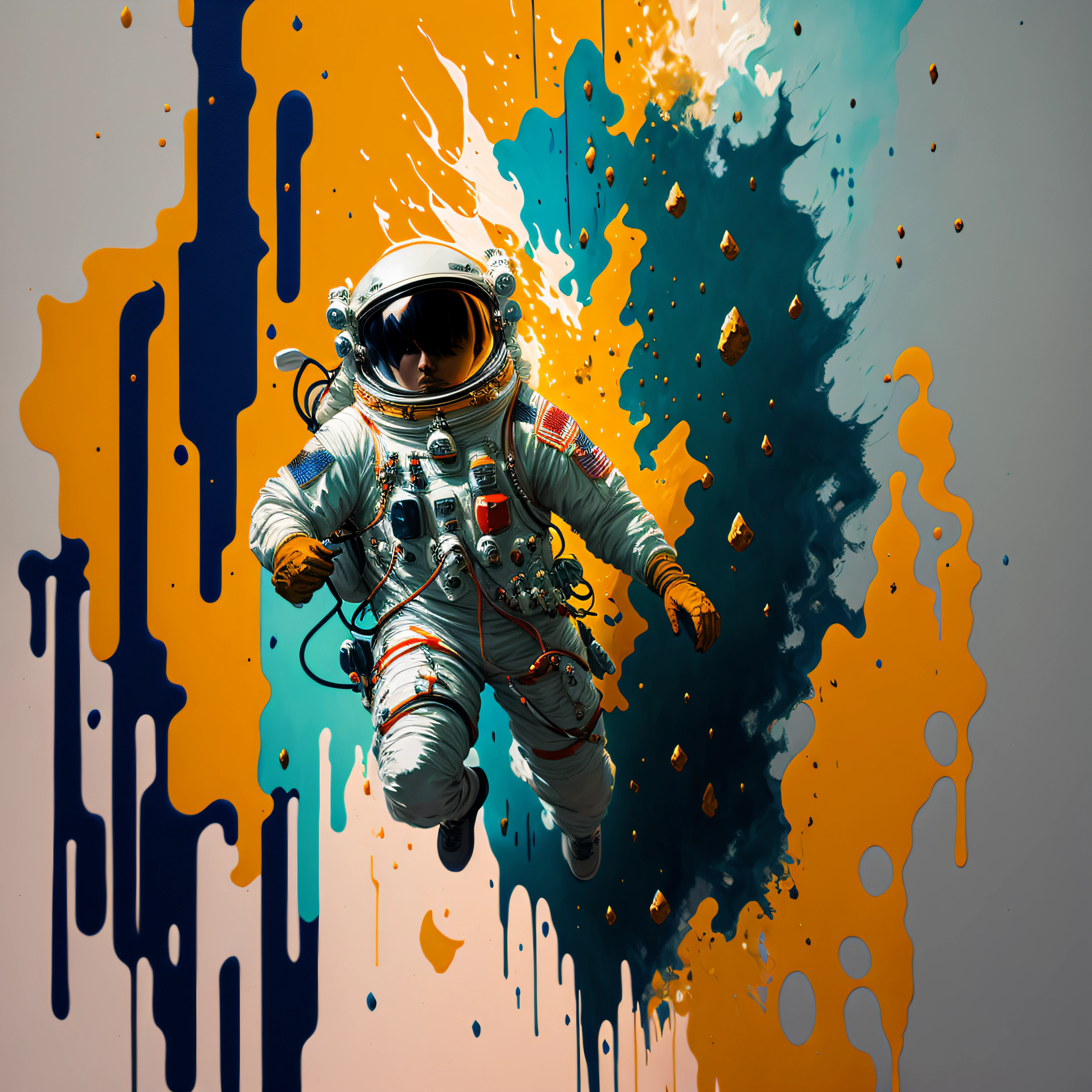 astronaut, climbing the asteroid, character render, ultra high quality model, ethereal background, abstract beauty, explosive volumetric, oil painting, heavy strokes, paint dripping