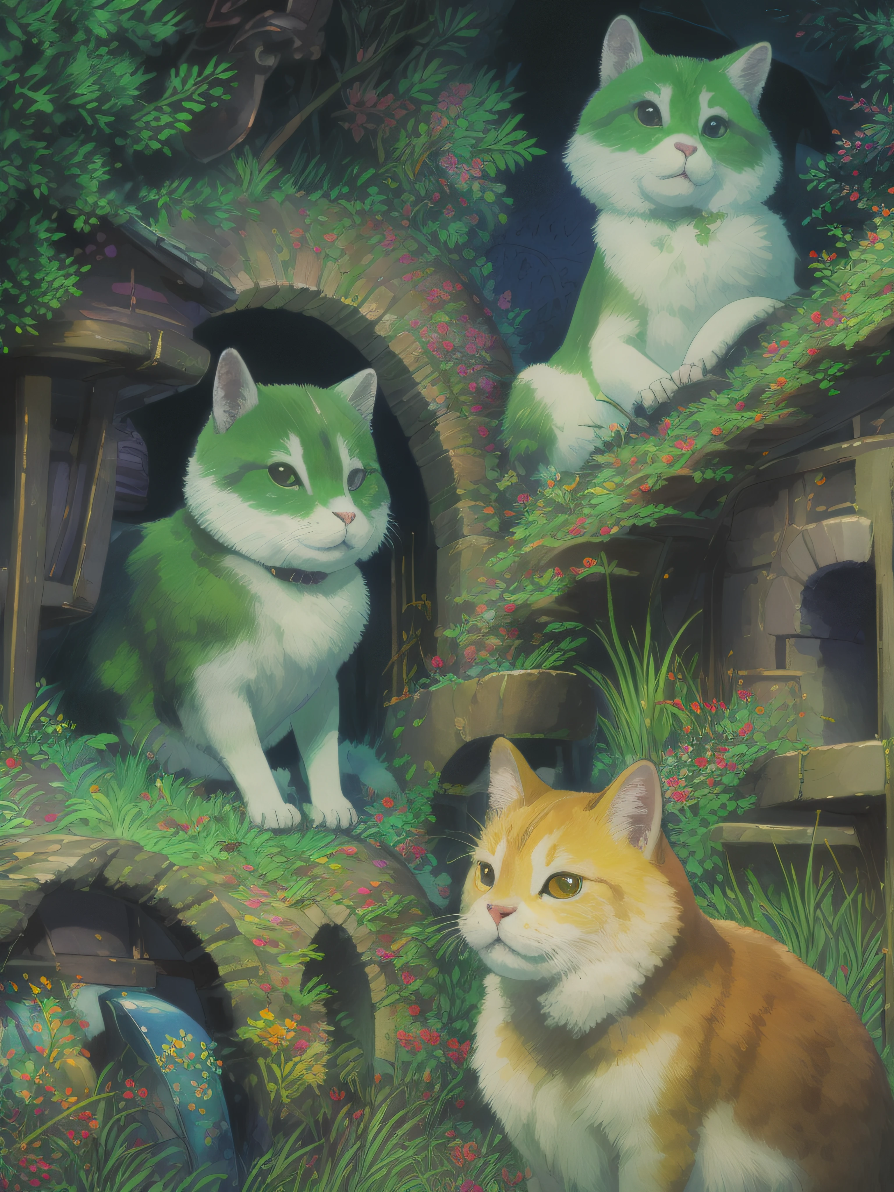 Beautiful oil painting, happily Animals, nature, multi colors, art by David Hockney --ar 2:3 --niji 5 --s 180, anaglyph, pov, anatomically correct, award winning, masterpiece