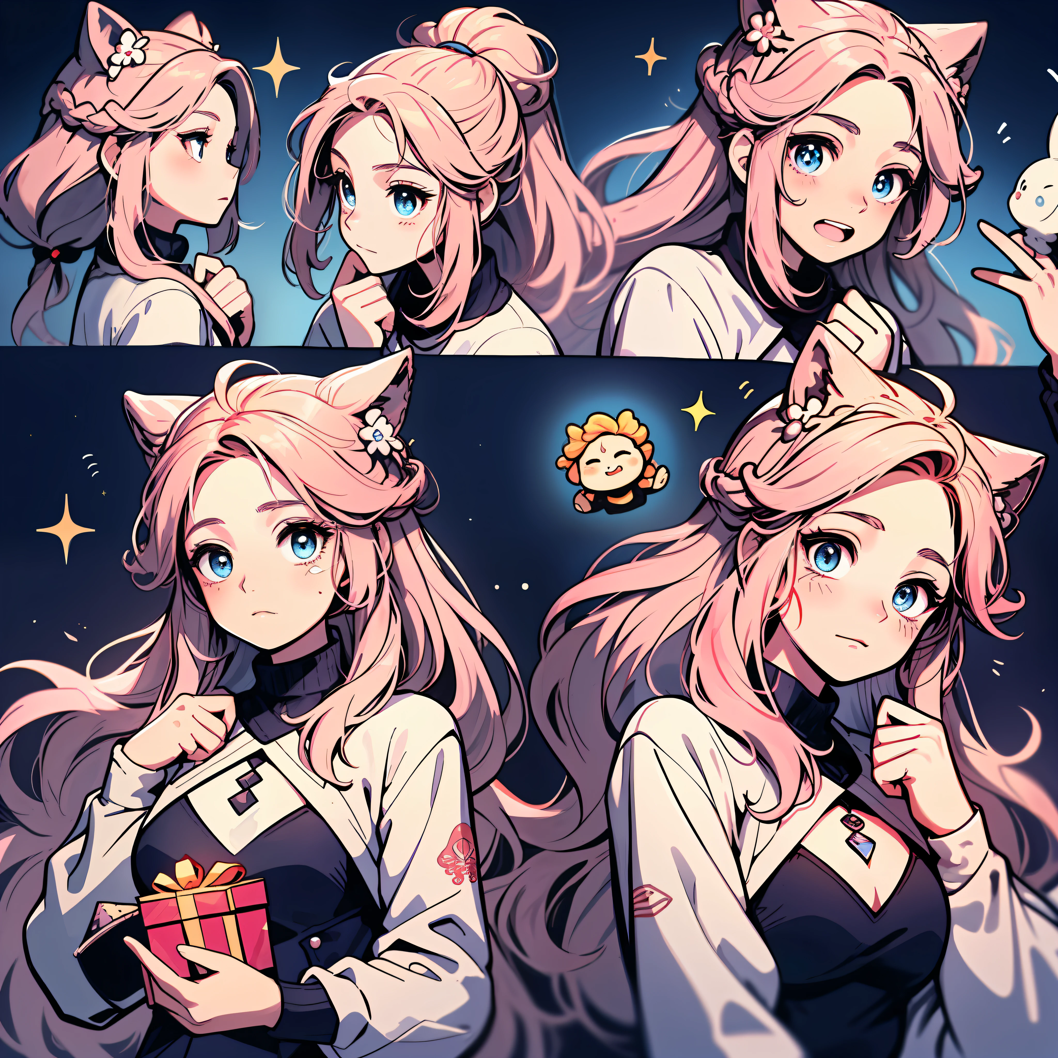 Best quality, 巨作, ultra-high-resolution, absurd , Cancer zodiac sign , Cancer – Artemis . Often referred to as the moon goddess, Artemis is best known for her magical powers,This enables her to give the gift of immortality and healing. Those born under Cancer are said to possess the same traits as Artemis, making them determined, Courageous, and careful. In addition to ruling the moon, Artemis is also nicknamed the mistress of animals, becasue she is famed for her hunting skills and ability to heal wounded people and creatures. Some people think that Cancer has a hard and serious appearance。, yet a soft and nurturing side. Long hair , deep pink hair , Ocean blue eyes , Beautiful eyes , moonlight,9 grids,9 emoji packs,9 poses and expressions,Disney style,Black strokes,Different emotions,8K
