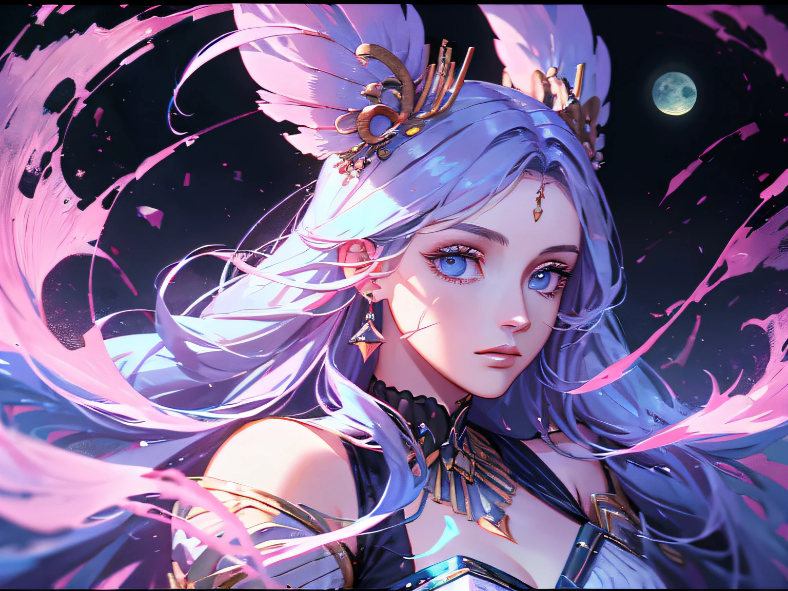 ((巨作)),(((Best quality))),(character design sheet,Same role,facefront,Lateral face,backfacing),illustration,Best quality, 巨作, ultra-high-resolution, absurd , Cancer zodiac sign , Cancer – Artemis . Often referred to as the moon goddess, Artemis is best known for her magical powers,This enables her to give the gift of immortality and healing. Those born under Cancer are said to possess the same traits as Artemis, making them determined, Courageous, and careful. In addition to ruling the moon, Artemis is also nicknamed the mistress of animals, becasue she is famed for her hunting skills and ability to heal wounded people and creatures. Some people think that Cancer has a hard and serious appearance。, yet a soft and nurturing side. Long hair , deep pink hair , Ocean blue eyes , Beautiful eyes , Whole body , moonlight,hairstyle fax,Eyes,The environment changes,hairstyle fax,Pose Zi too,As estrelas,charturnbetalora,(simplebackground,white backdrop:1.3),--6