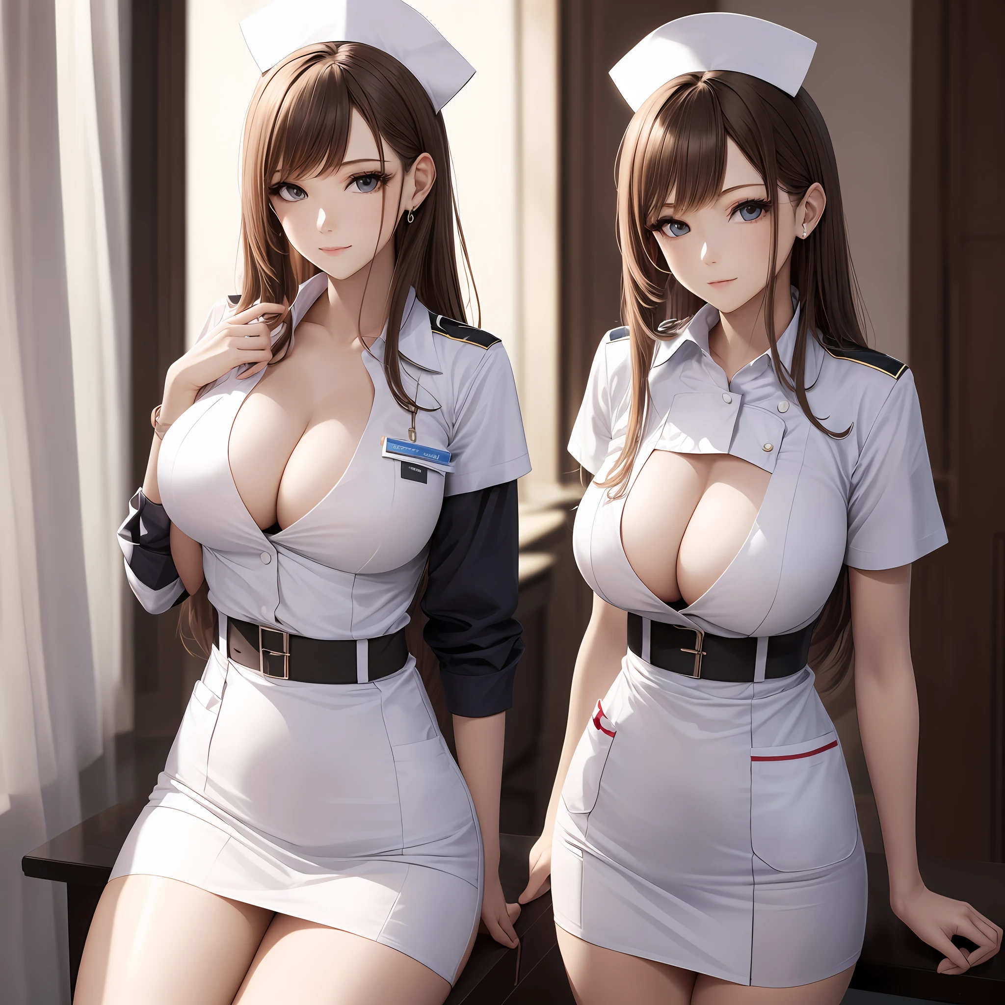White nurse's uniform，bronde hair，D cups，thigh spread， --auto