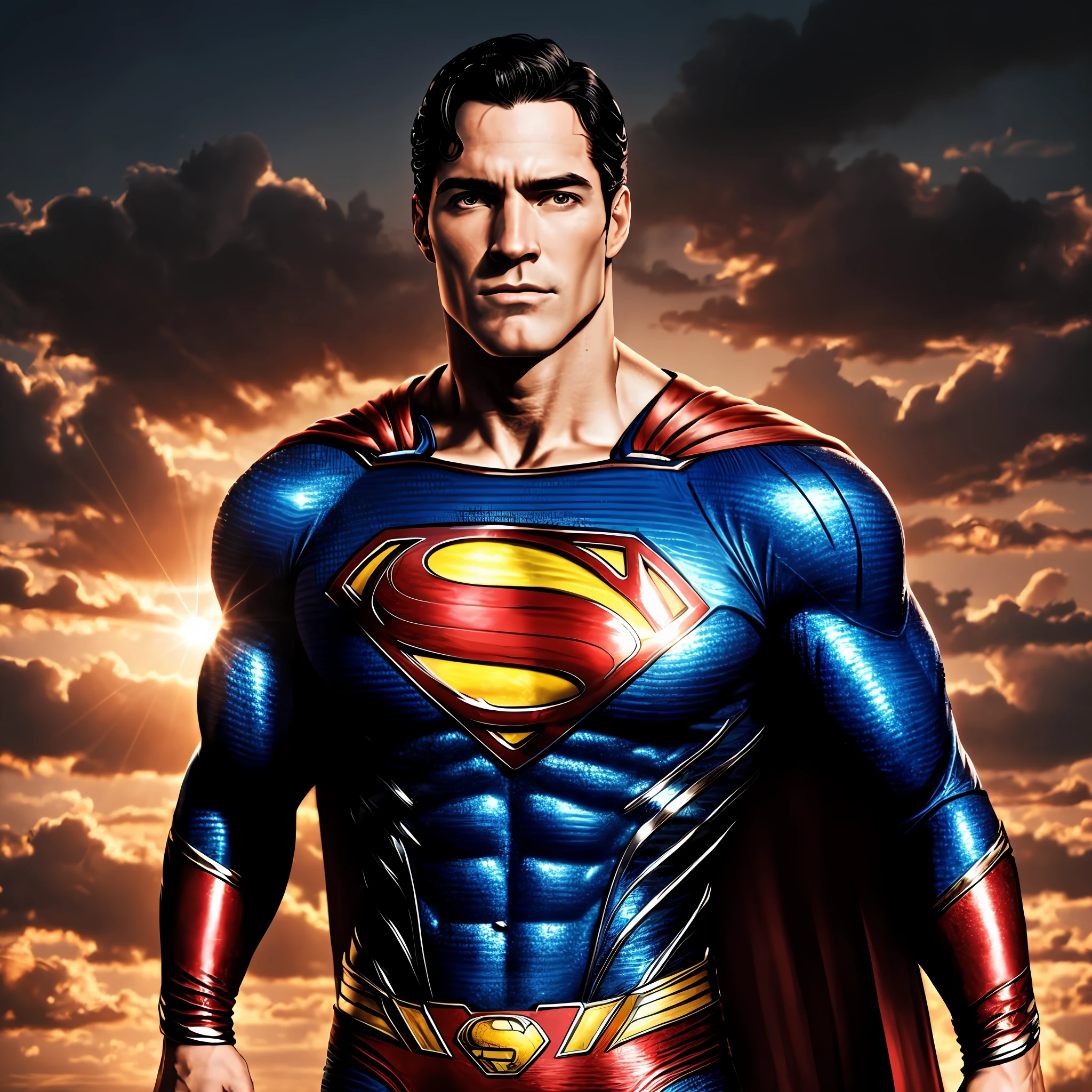 Superman, He's standing, He's strong, alta qualidade, obra-prima, esmagadoramente pixel, cena de filme, rosto altamente detalhado, 8K