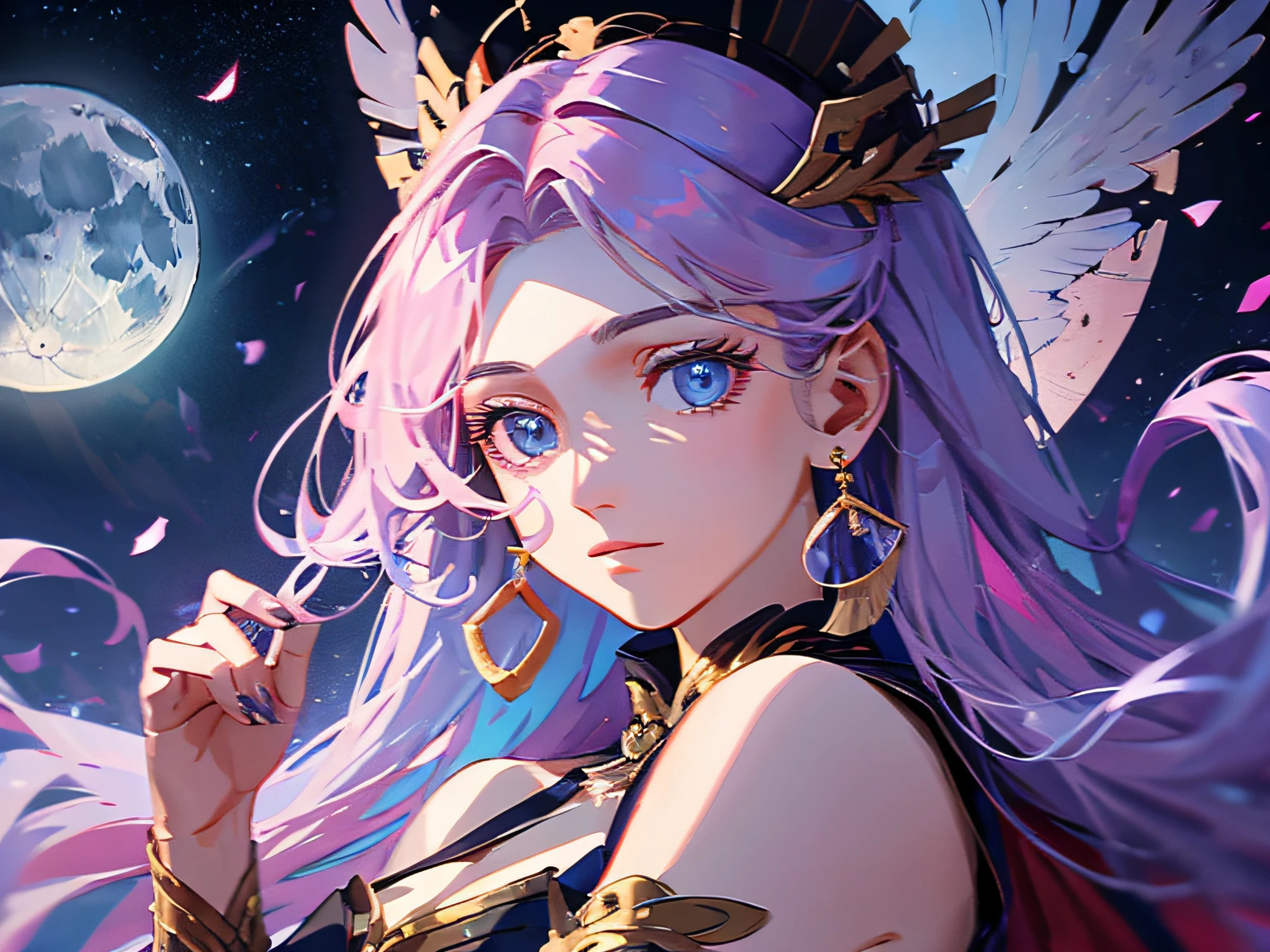 ((巨作)),(((Best quality))),(character design sheet,Same role,facefront,Lateral face,backfacing),illustration,Best quality, 巨作, ultra-high-resolution, absurd , Cancer zodiac sign , Cancer – Artemis . Often referred to as the moon goddess, Artemis is best known for her magical powers,This enables her to give the gift of immortality and healing. Those born under Cancer are said to possess the same traits as Artemis, making them determined, Courageous, and careful. In addition to ruling the moon, Artemis is also nicknamed the mistress of animals, becasue she is famed for her hunting skills and ability to heal wounded people and creatures. Some people think that Cancer has a hard and serious appearance。, yet a soft and nurturing side. Long hair , deep pink hair , Ocean blue eyes , Beautiful eyes , Whole body , moonlight,hairstyle fax,Eyes,The environment changes,hairstyle fax,Pose Zi too,As estrelas,charturnbetalora,(simplebackground,white backdrop:1.3),--6