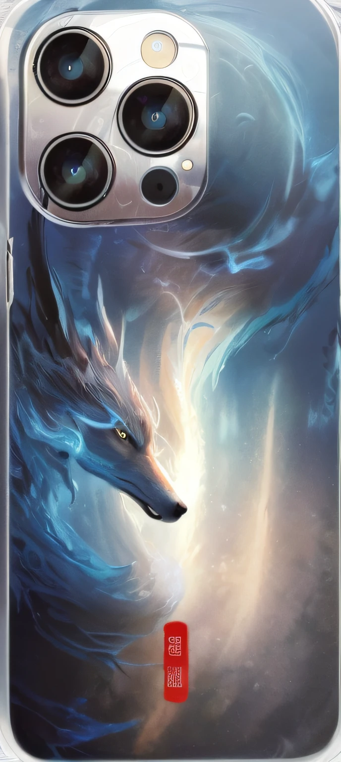 There is a picture of a phone case，There is a picture of a wolf on it, inspired by Nōami, inspired by Sōami, mobile phone wallpaper. intricate complexity, the Milky Way, full art, fantasy - n 9, inspired by Ma Yuan, inspired by Ma Lin, bottom - view, tanks, Detailed painting 4 k, intricate oil details, extended art, full - view