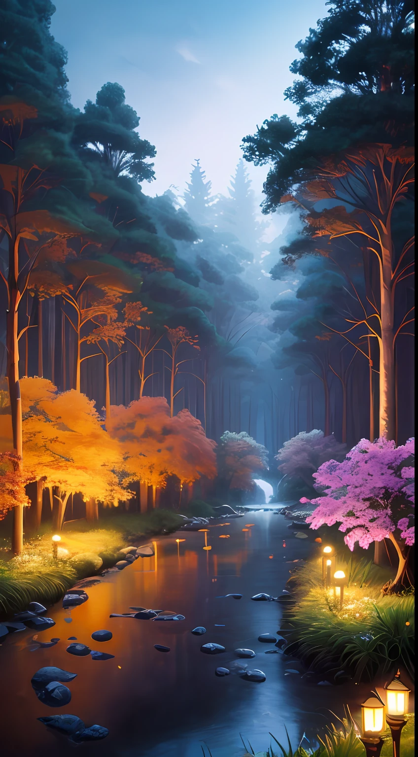obra-prima, melhor qualidade, alta qualidade, papel de parede 8k extremamente detalhado da unidade CG, uma cena encantadora e sonhadora de uma floresta de fantasia, with tall trees, cogumelos brilhantes e vales de fadas ocultos, with realistic and bright flowers creating a sense of mystique and enchantment, Artistic Station, digital illustation, intrincado, trend, pastel colors, oild painting, fotografia premiada, Bokeh, profundidade de campo, HDR, flor, chromatic aberration, fotorrealista, extremamente detalhado, trending on ArtStation, trend at CGSociety, intrincado, alto detalhe, dramatic, arte no meio da jornada
