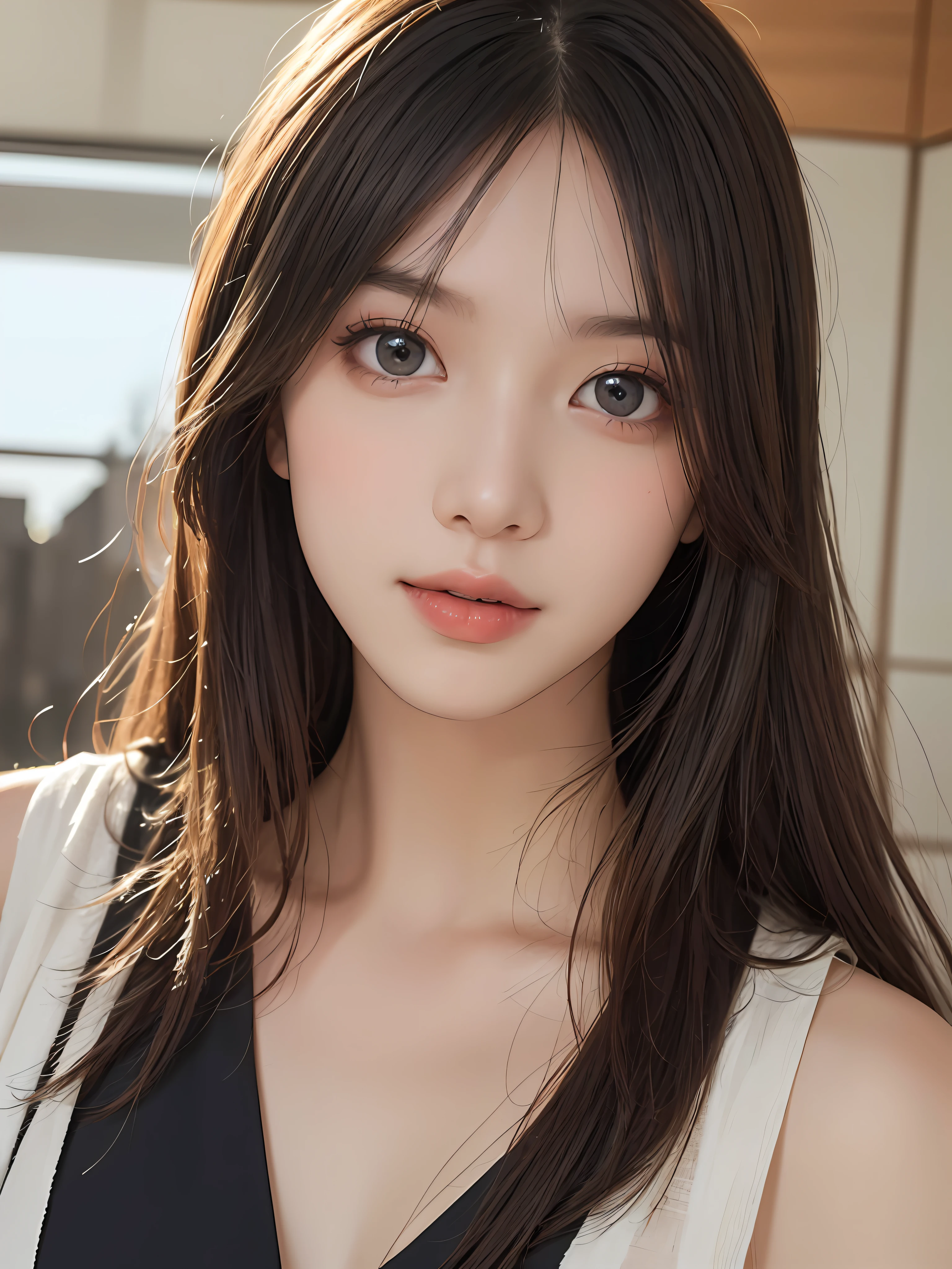 masterpiece, best picture quality, high quality, beautiful girl, Japanese, Japanese school girl, popular Korean makeup, detailed, swollen eyes, detailed eyes, detailed skin, beautiful skin, ultra high resolution, (reality: 1.4), very beautiful, slightly younger face, beautiful skin, slender, (ultra realistic), (illustration), (high resolution), (8K), (highly detailed), (best illustration), (beautifully detailed eyes), (super detailed), (wallpaper), (detailed face), looking at viewer, fine details, detailed face, pureerosfaceace_v1, smiling, looking straight ahead, looking straight ahead, angle from waist up, realistic photo, bright lighting, professional lighting, blonde, long hair, dark ruins, big red moon, gorgeous red and black dress, mature woman, long stylish bangs,キスショット・アセロラオリオン・ハートアンダーブレード