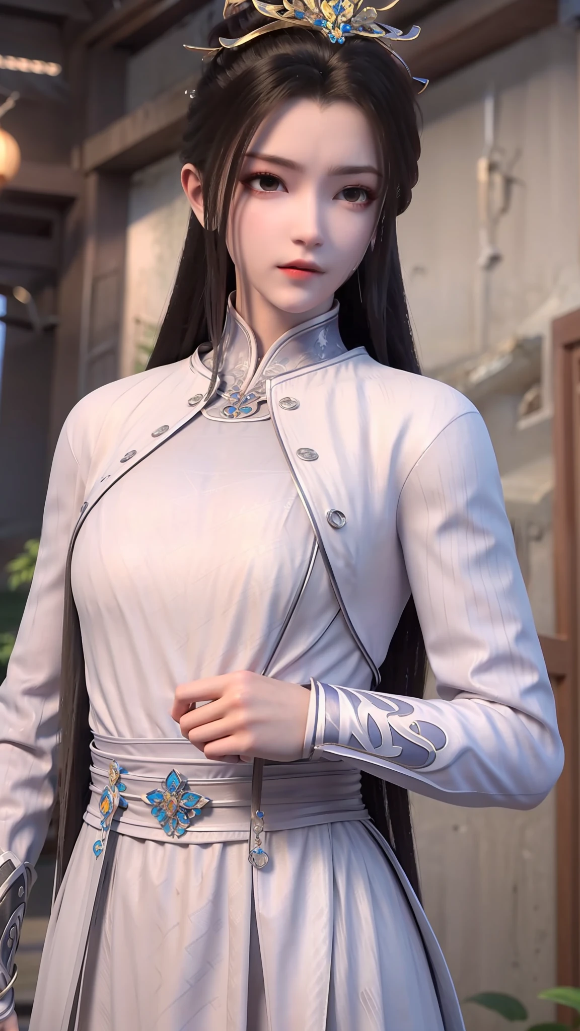 masterpiece,best quality,1girl, brown eyes, black_hair, chinese clothes,red dress,crown,jewelry,hair ornament,looking_at_viewer, cowboy shot,