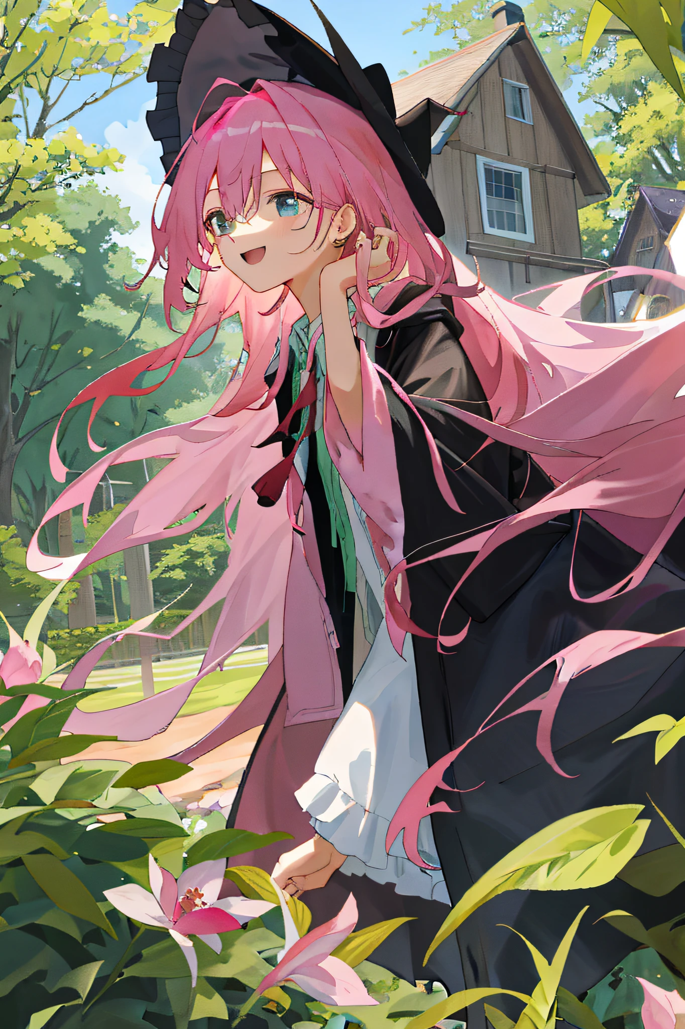 fairy in bright forest, attractive style, dynamic light and shadow, short pink hair, disheveled clothes, clean nosed face, teasing lips, blurred background, blush, teasing face, glowing eyes, full body shot, dark night, Makoto Shinkai and Ghibli studio, soft lighting, high detail, incredible quality, trending at art station, masterpiece, 8K