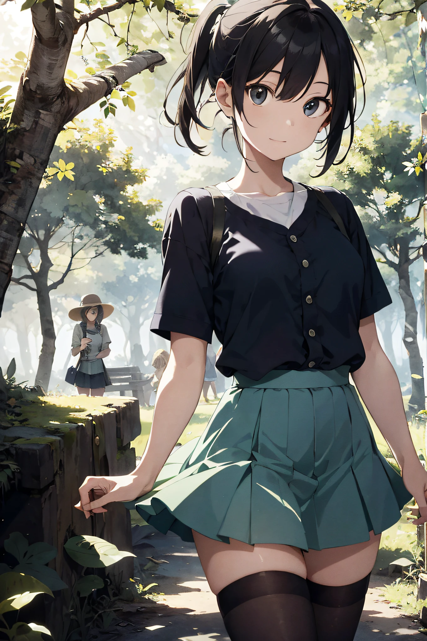 fairy in bright forest, attractive style, dynamic light and shadow, short pink hair, disheveled clothes, clean nosed face, teasing lips, blurred background, blush, teasing face, glowing eyes, full body shot, dark night, Makoto Shinkai and Ghibli studio, soft lighting, high detail, incredible quality, trending at art station, masterpiece, 8K