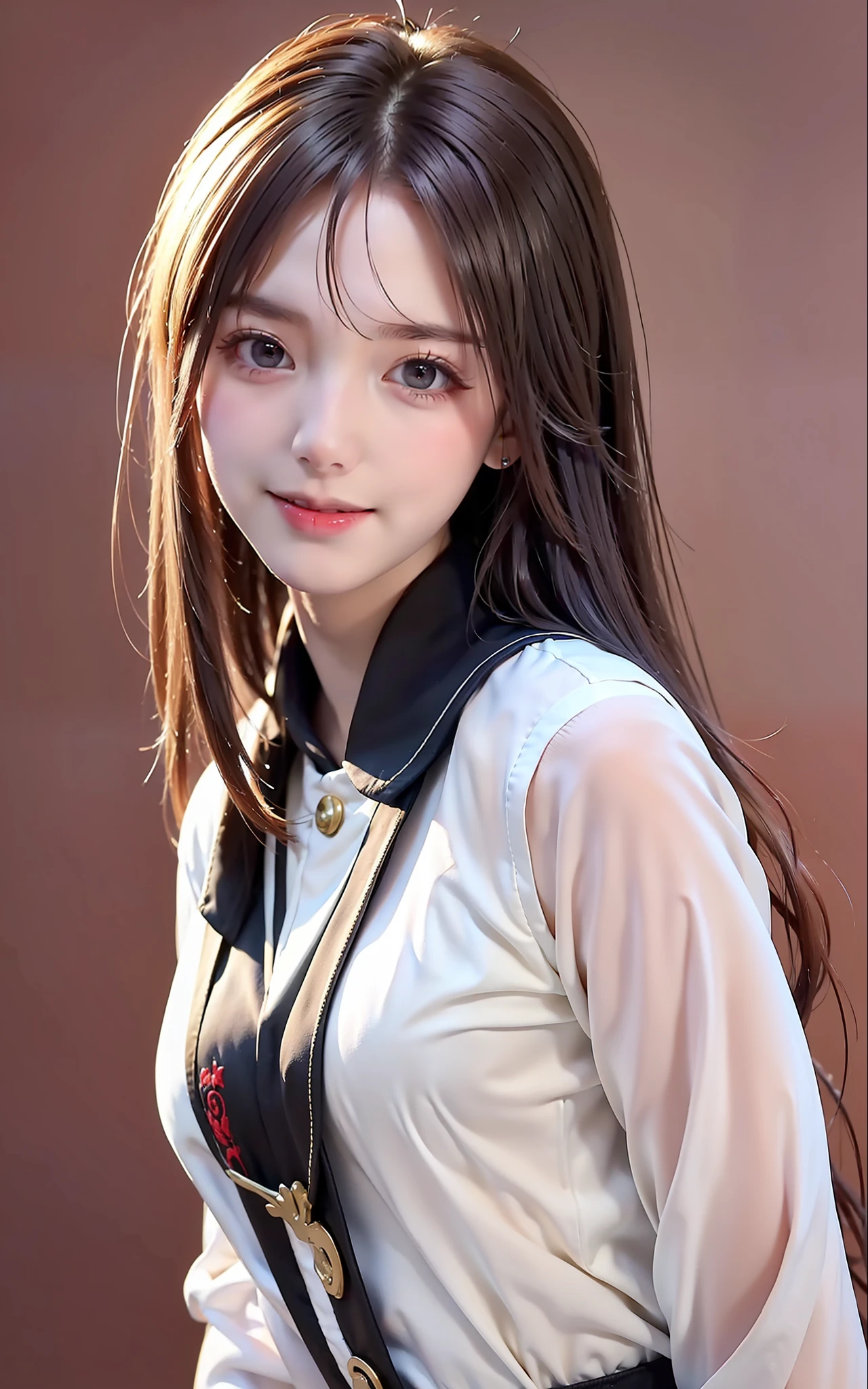 1girl,beautiful vintage color, instagram (photorealistic, high resolution:1.4), ((puffy eyes)), looking at viewer, , full body (8k, RAW photo, best quality, masterpiece:1.2), (realistic, photo-realistic:1.37),(sharp focus:1.2), professional lighting, photon mapping, radiosity, physically-based rendering, (pale skin:1.2),(small breasts:1.2), looking at viewer, (middle hair:1.5), portrait, purple eyes, (sliver hair:1.1),bangs, (simple background:1.4), solo, upper body, realistic,(masterpiece:1.4),(best quality:1.4),(shiny skin),fashi-girl,makeup,smile(skinny,closed mouth,shy :1.3) ,(standing,black Stewardess uniform,Necromancer:1.1),medium bust,sexy pose