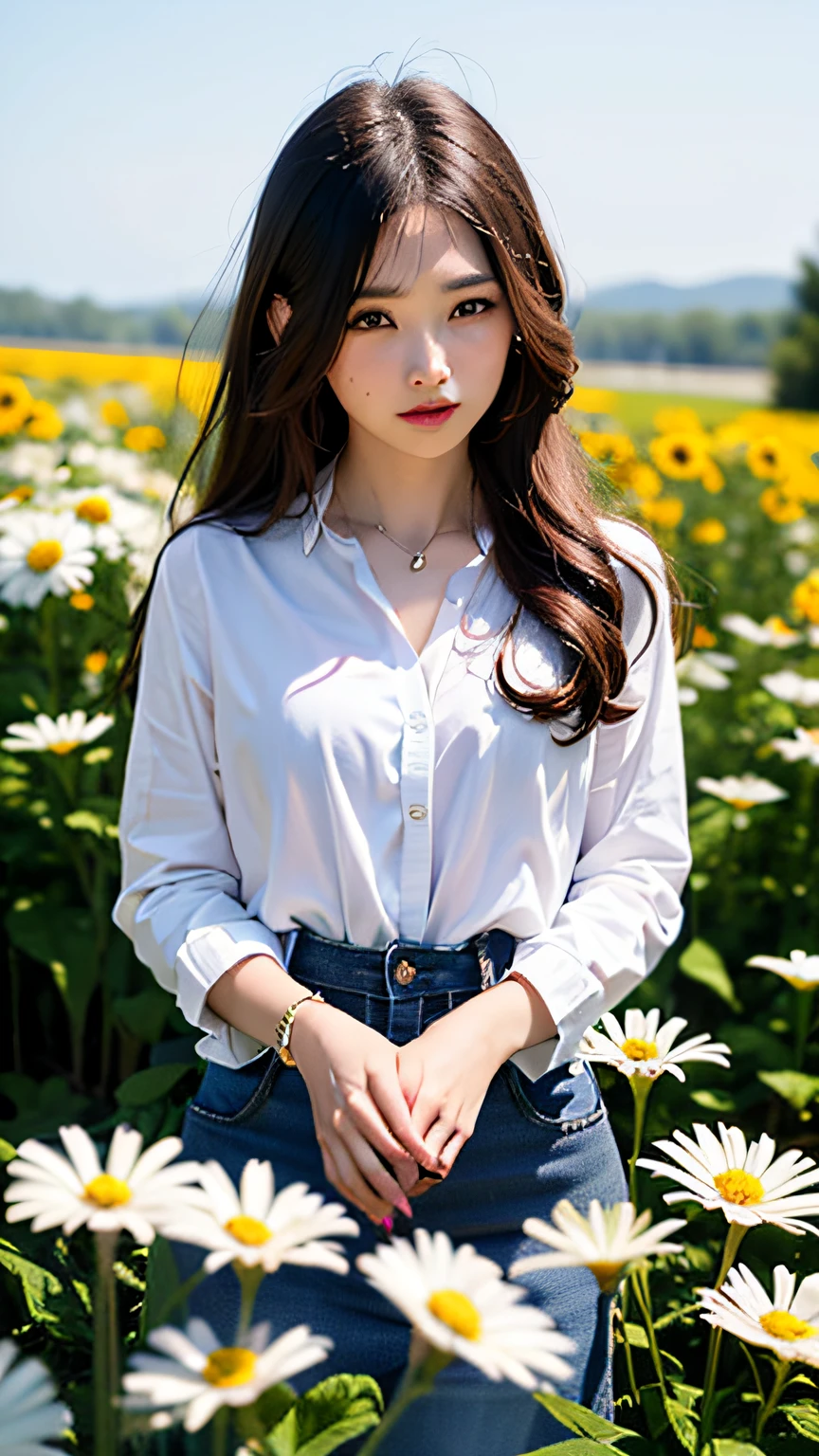 daisy, flower, long hair