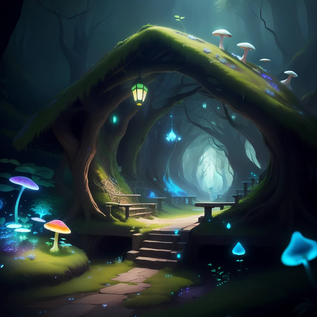 In the heart of Gleamwood was a whimsical forest, shimmering with glimmers of magic that dominated the realm. A place where trees whispered secrets, mushrooms that stood aloof glowed with radiant colors, and celestial creatures of all kinds thrived