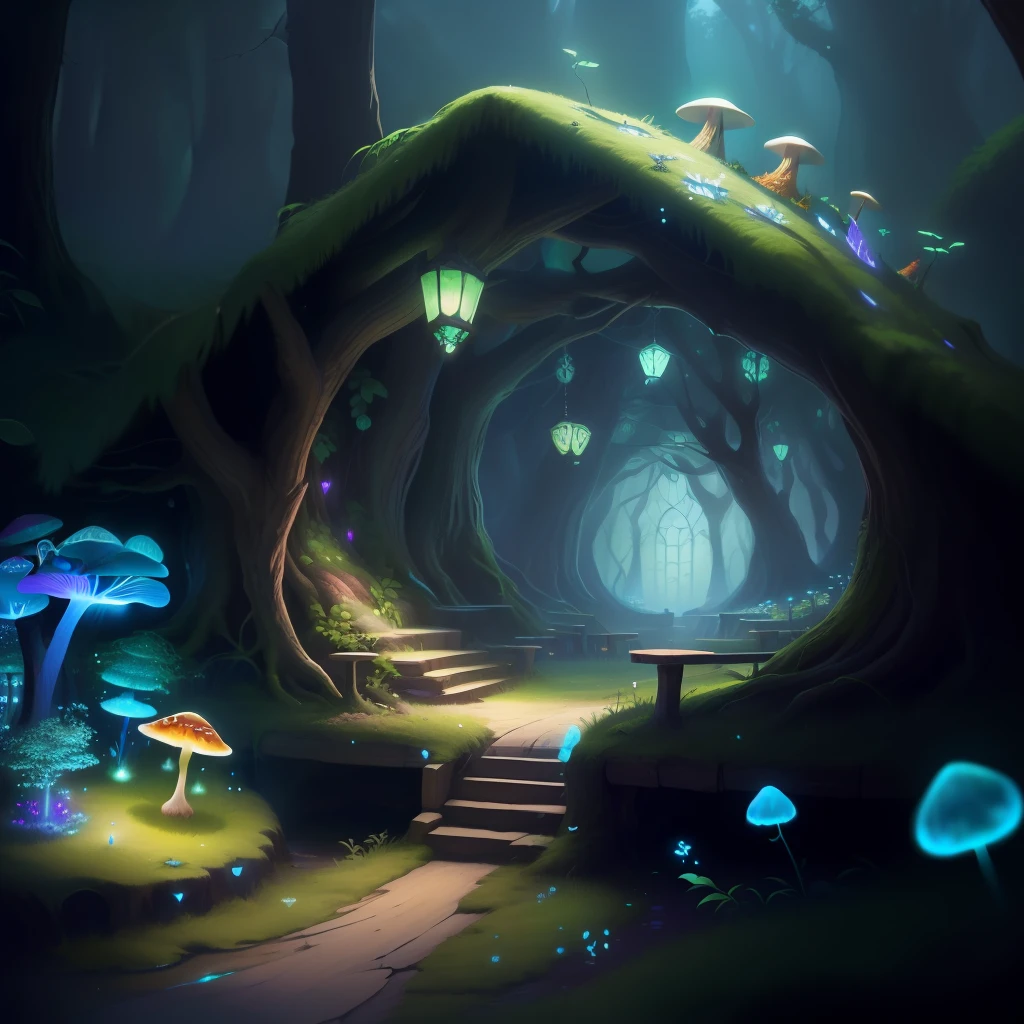 In the heart of Gleamwood was a whimsical forest, shimmering with glimmers of magic that dominated the realm. A place where trees whispered secrets, mushrooms that stood aloof glowed with radiant colors, and celestial creatures of all kinds thrived
