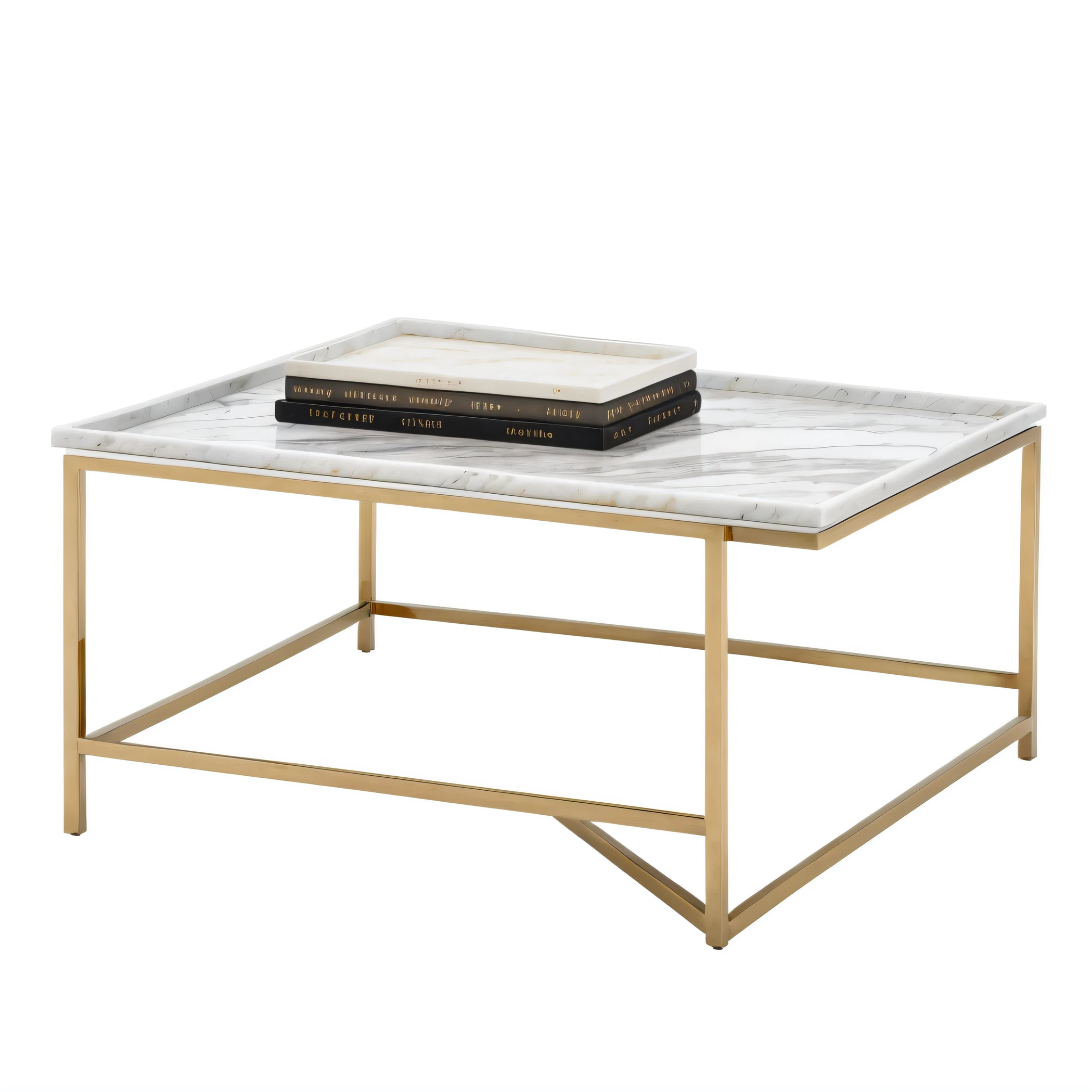 Close-up of a tray of coffee books on the table, rectangle white porcelain table, marble table, White marble,Golden decoration, marble and hint gold, white marble and gold, tables, right angled view, - H 7 6 8, -H 768, - H 768, table, polished white marble, detailed zoom photo