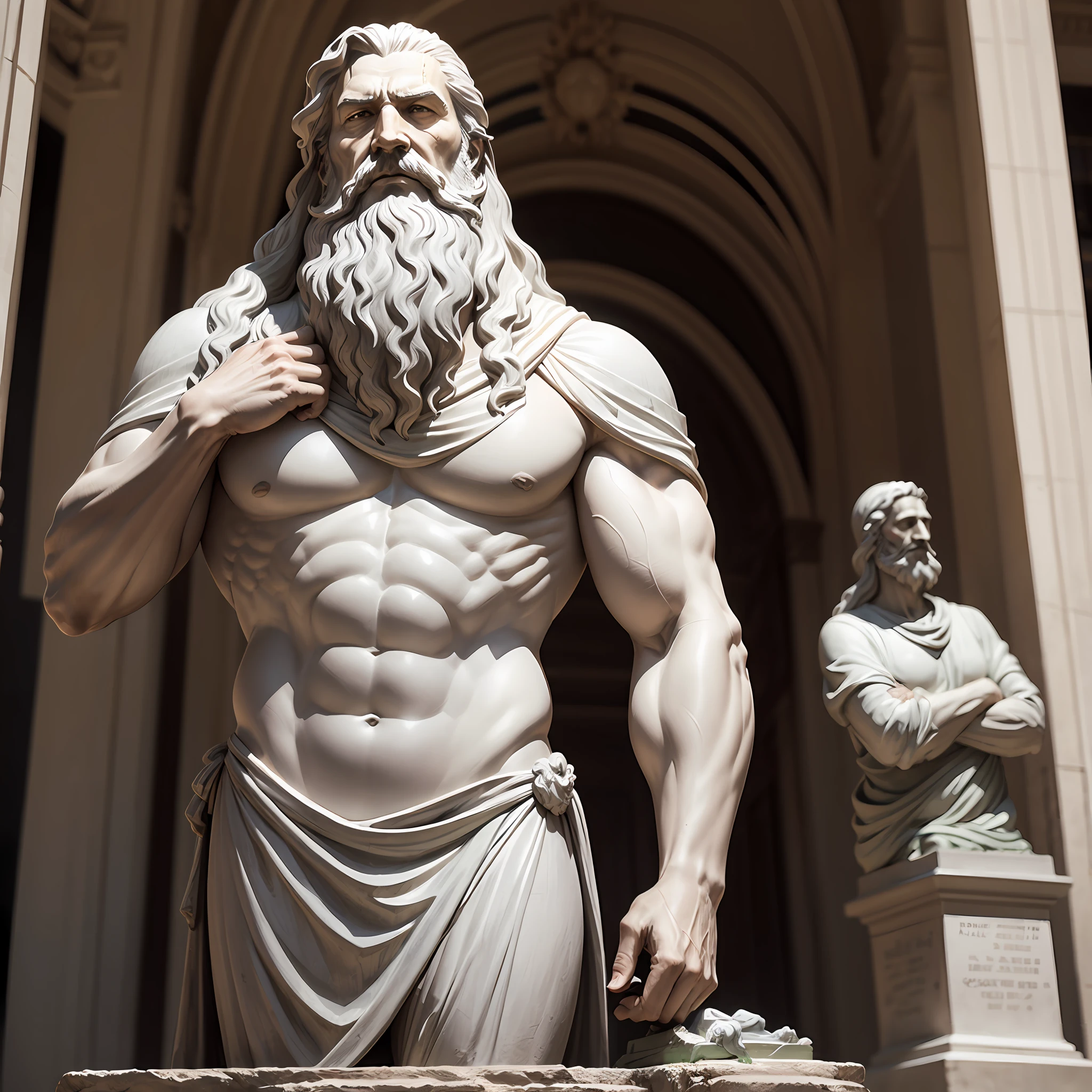 Gray Roman statue of strong old man with long hair and a long beard --auto