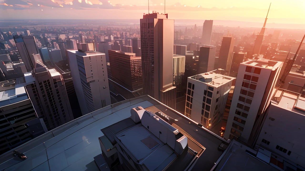 There is no one on the empty rooftop, there is a red circular stage in the middle place, courtesy columns and sound and lighting on the edge of the roof, and the high-rise buildings and the city view at night outside, positive perspective, 3D rendering, game scenes, scene design, game CG --auto
