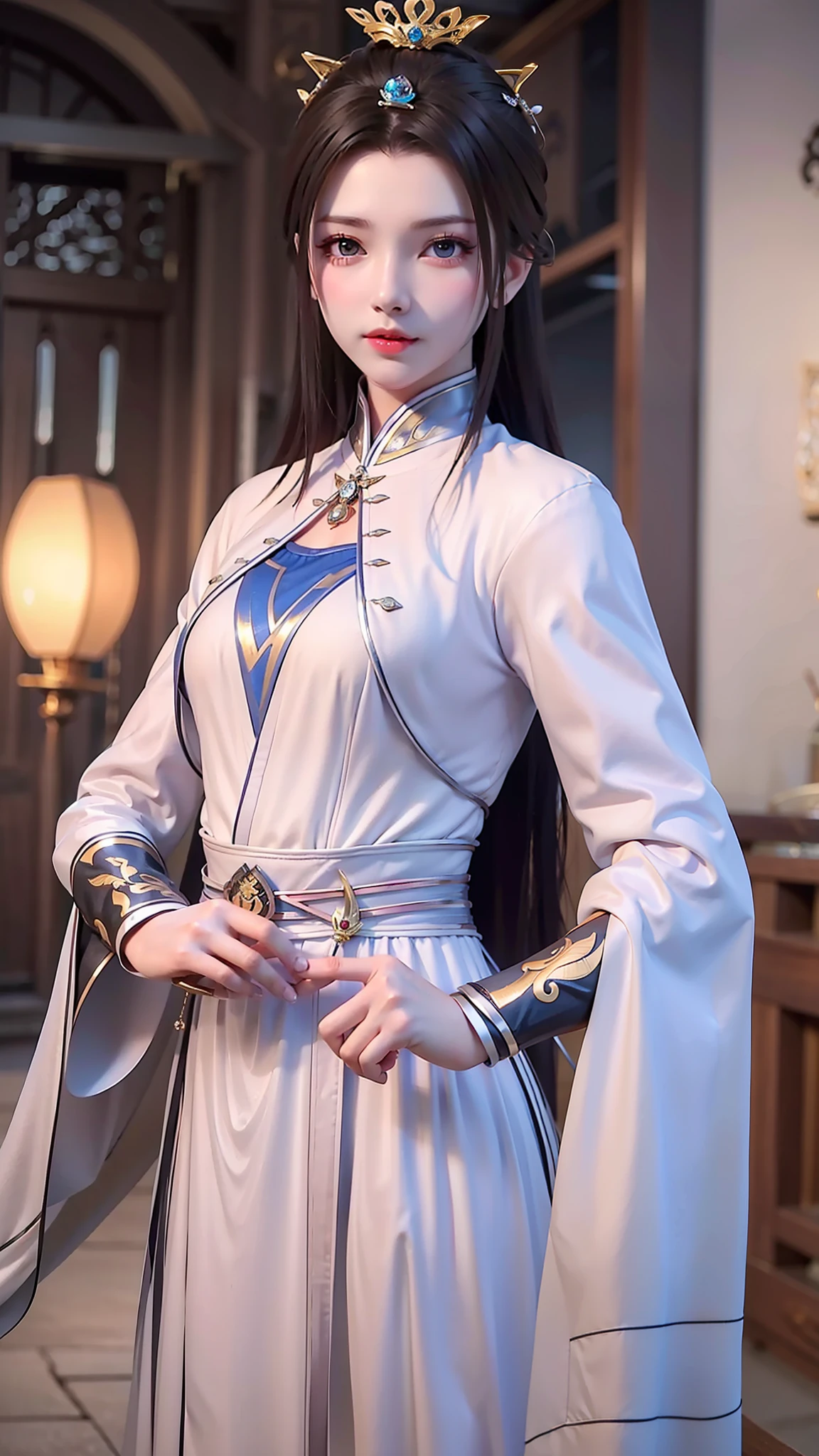 masterpiece,best quality,1girl, brown eyes, black_hair, chinese clothes,red dress,crown,jewelry,hair ornament,looking_at_viewer, cowboy shot,