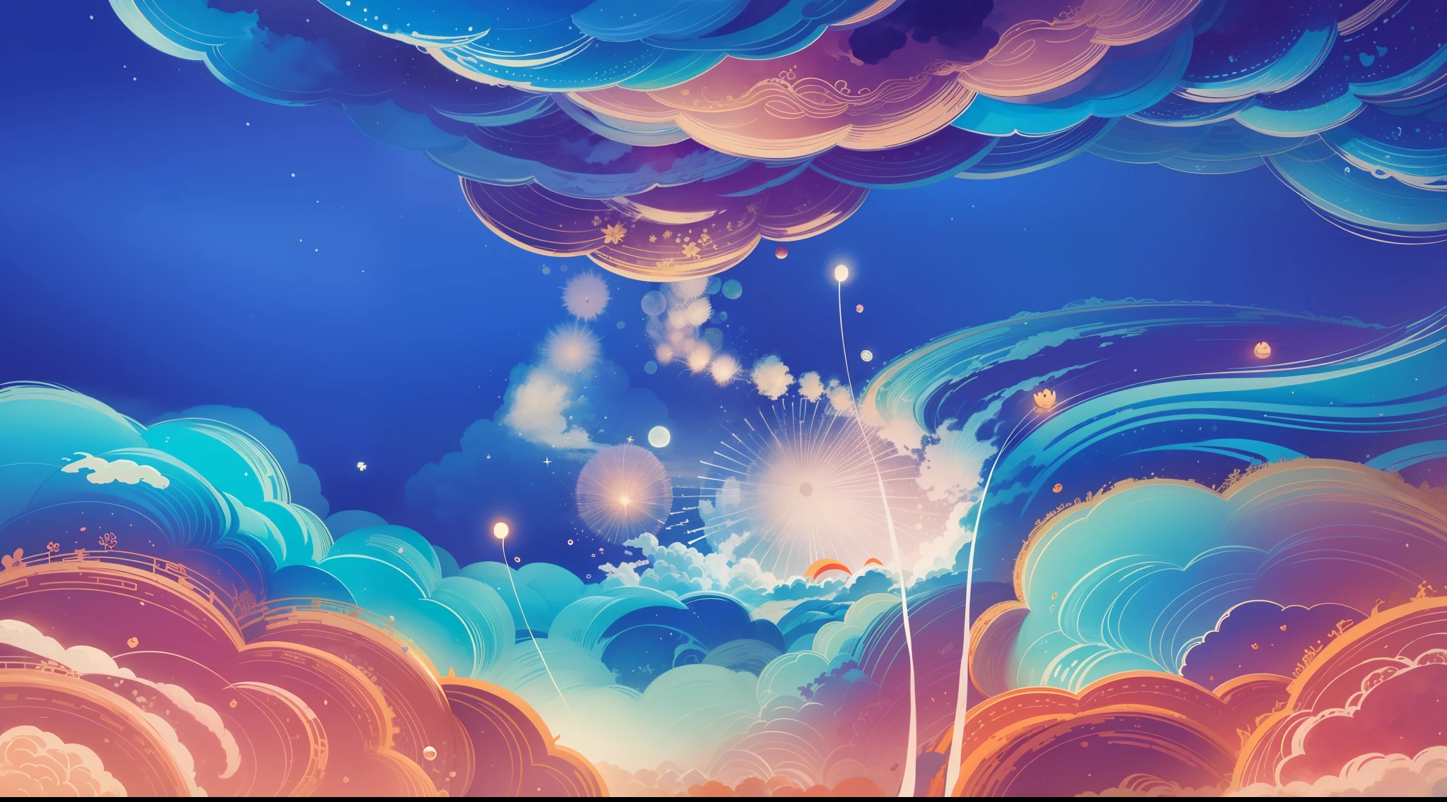Colorful clouds Mid-Autumn Festival illustration watercolor style White rabbit --auto