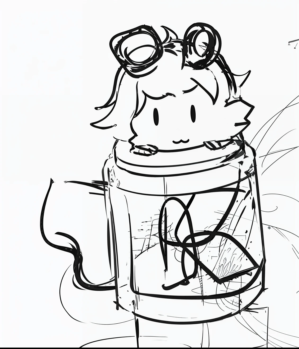 cartoon drawing of a film canister with a cartoon character in it, head in a jar, animatic, hyperdetailed scp artifact jar, thick lineart, extremely fine ink lineart, pink axolotl in a bucket, clean anime outlines, clean lineart, simple lineart, outline drawing, ink outline, zumidraws, line sketch!!, lineart --auto