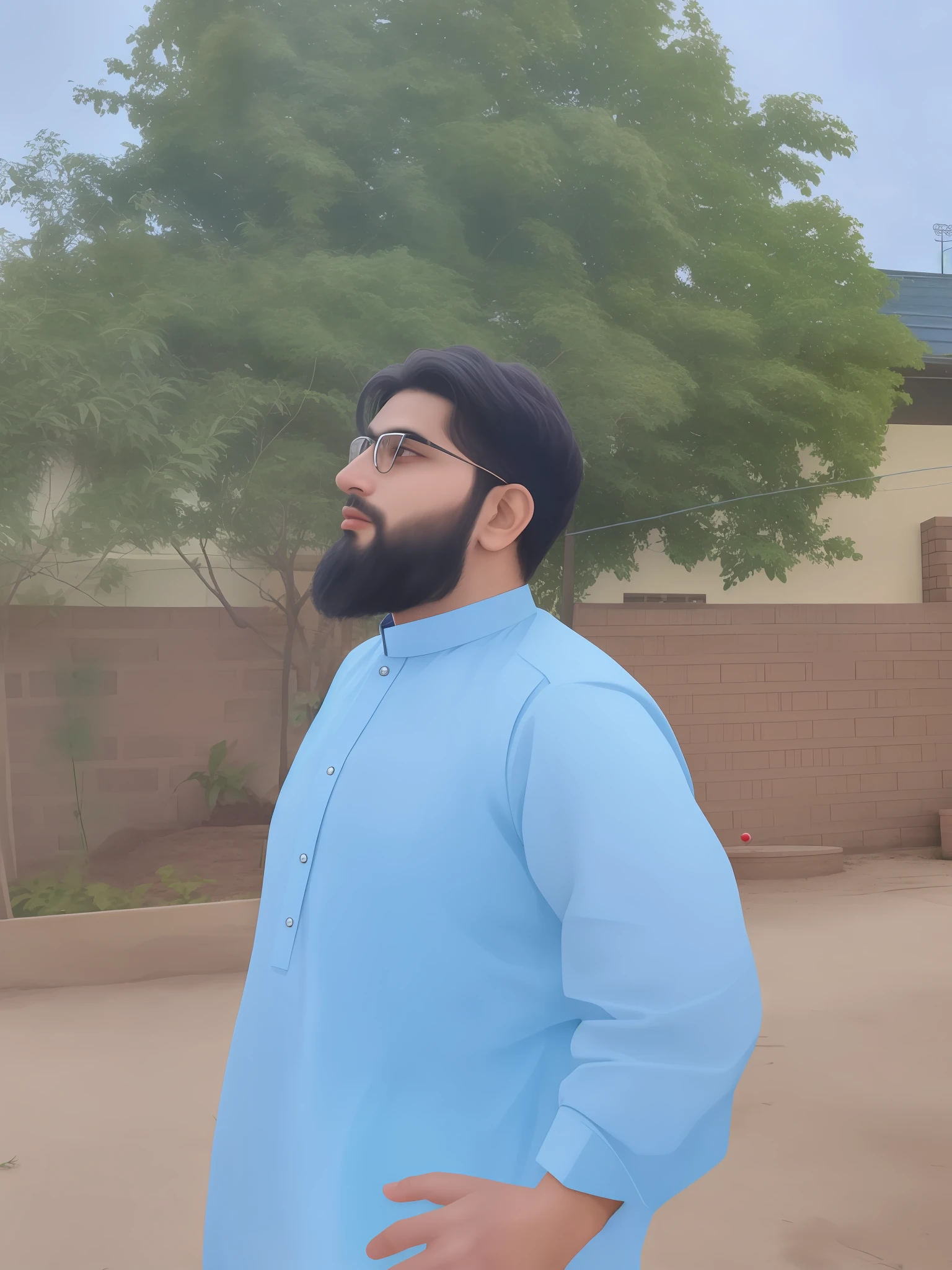 there is a man standing in a yard with a frisbee in his hand, very very low quality picture, kyza saleem, khyzyl saleem, very clear picture, by Riza Abbasi, wearing a kurta, ash thorp khyzyl saleem, profile picture 1024px, candid picture, holy man looking at ground