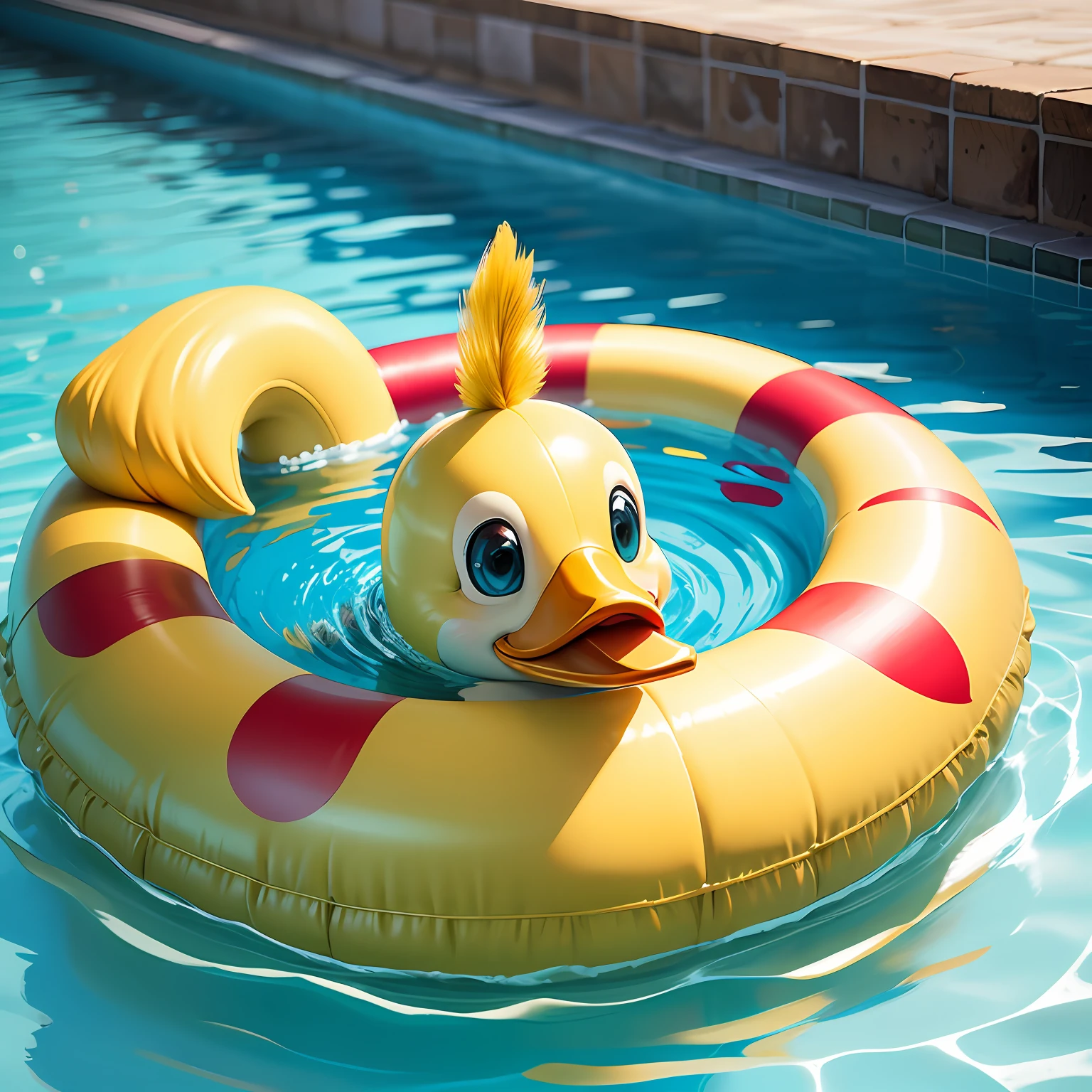 Duck-shaped swimming ring Material PVE leather Overall color yellowish with red beak Inflatable shape