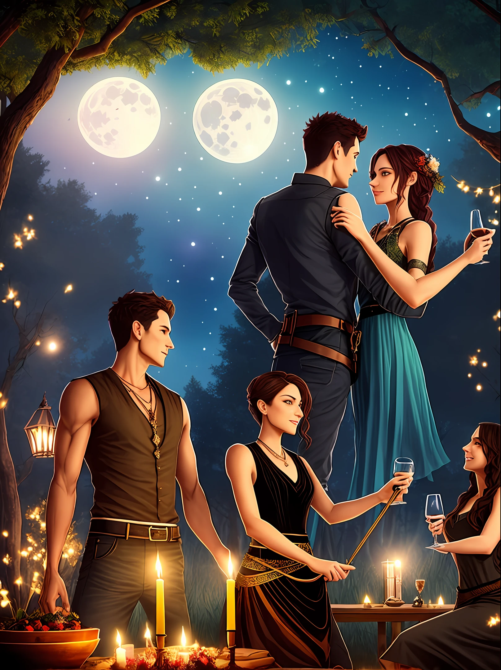 Enter the Love
Ember and Obsidian's worlds collided during a Forest Folk mead party. Despite belonging to utterly different species, an unexpected camaraderie sparked between them. Obsidian was intrigued by Ember's vivacity, while Ember admired Obsidian's strength and sense of duty.
One star-lit evening, while dancing under the full moon's soft light, they felt an indefinable attraction towards each other. Their friendship slowly steered into a direction unknown to both, an uncharted territory of emotions and bonds. The Fates interweaved their cords of existence, eventually turning that destined attraction into love.