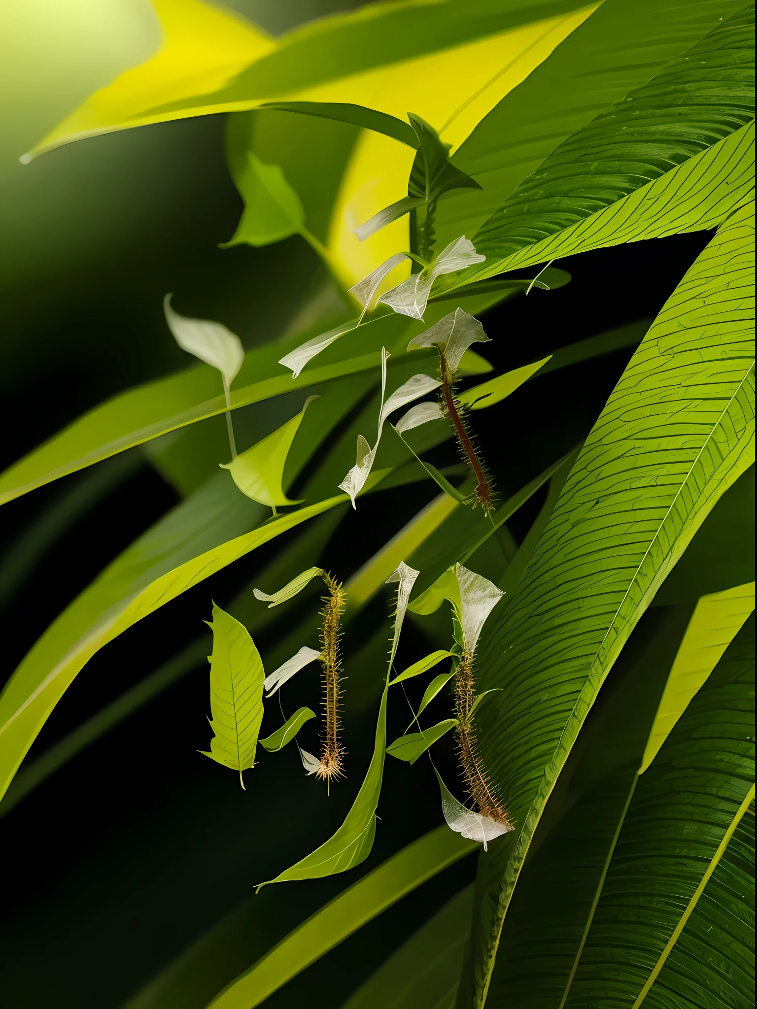 there is a plant that is growing out of a branch, Nature wallpaper, vertical wallpaper, mobile phone wallpaper, wallpaper mobile, leaves and magic, 4k vertical wallpaper, 4k vertical wallpaper, hd nature photography, abstract nature, rays of life, plant sap, beautiful wallpaper, wallpaper hd, high-quality wallpaper, magical leafs falling, harmony of nature, anime nature wallpap