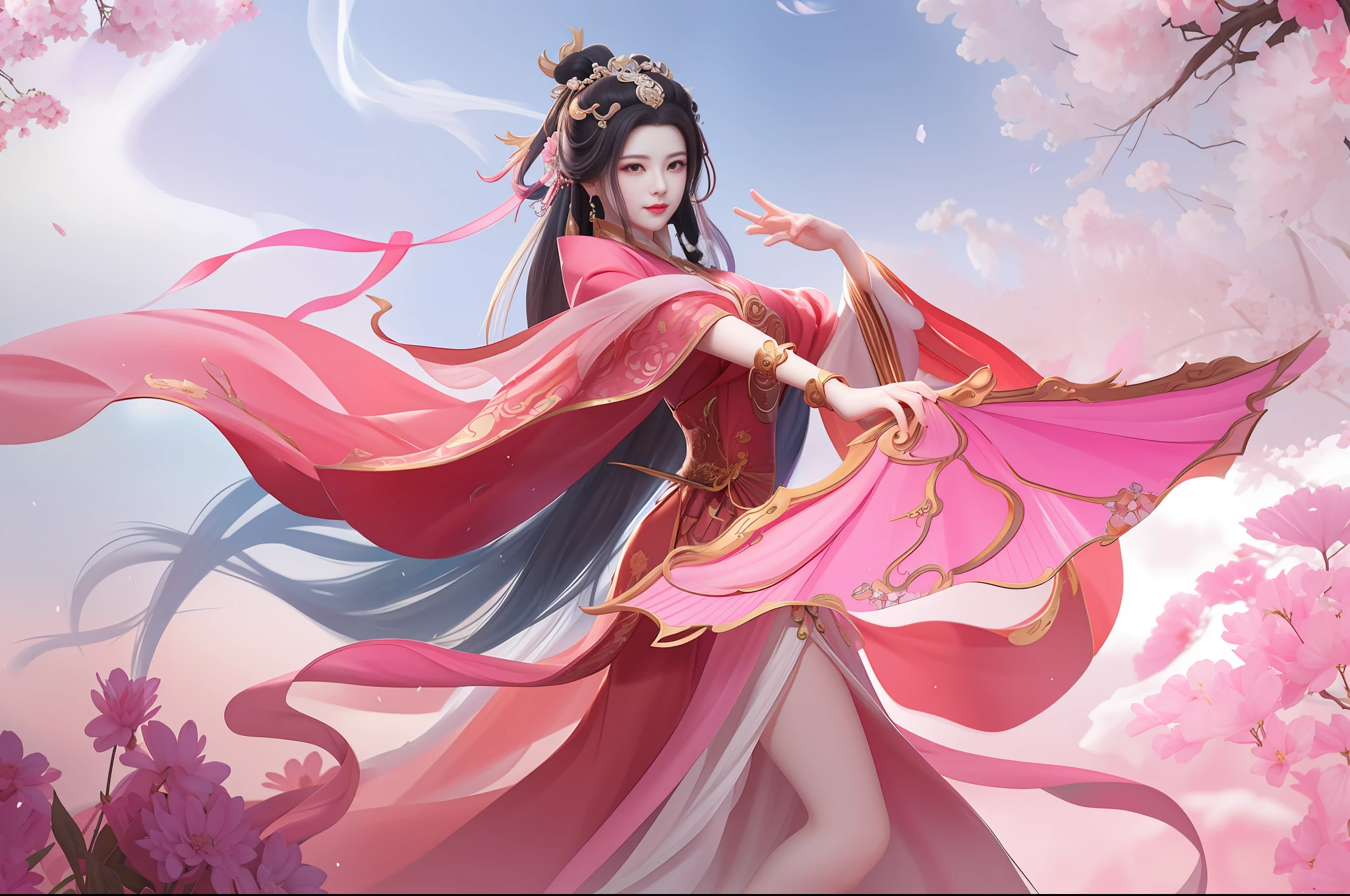 a close up of a woman in a pink dress holding a pink umbrella, heise jinyao, a beautiful fantasy empress, full body xianxia, artgerm style, by Yang J, author：Leng Mei, inspired by Ju Lian, bian lian, Extremely detailed Artgerm, Style Artgerm, Inspired by Lan Ying, Yun Ling