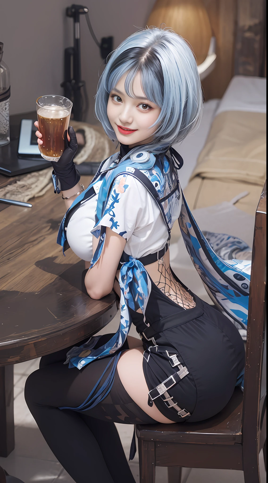 best quality, masterpiece, (photorealistic:1.4), 1girl, light smile, shirt with collars, waist up, dramatic lighting, from below