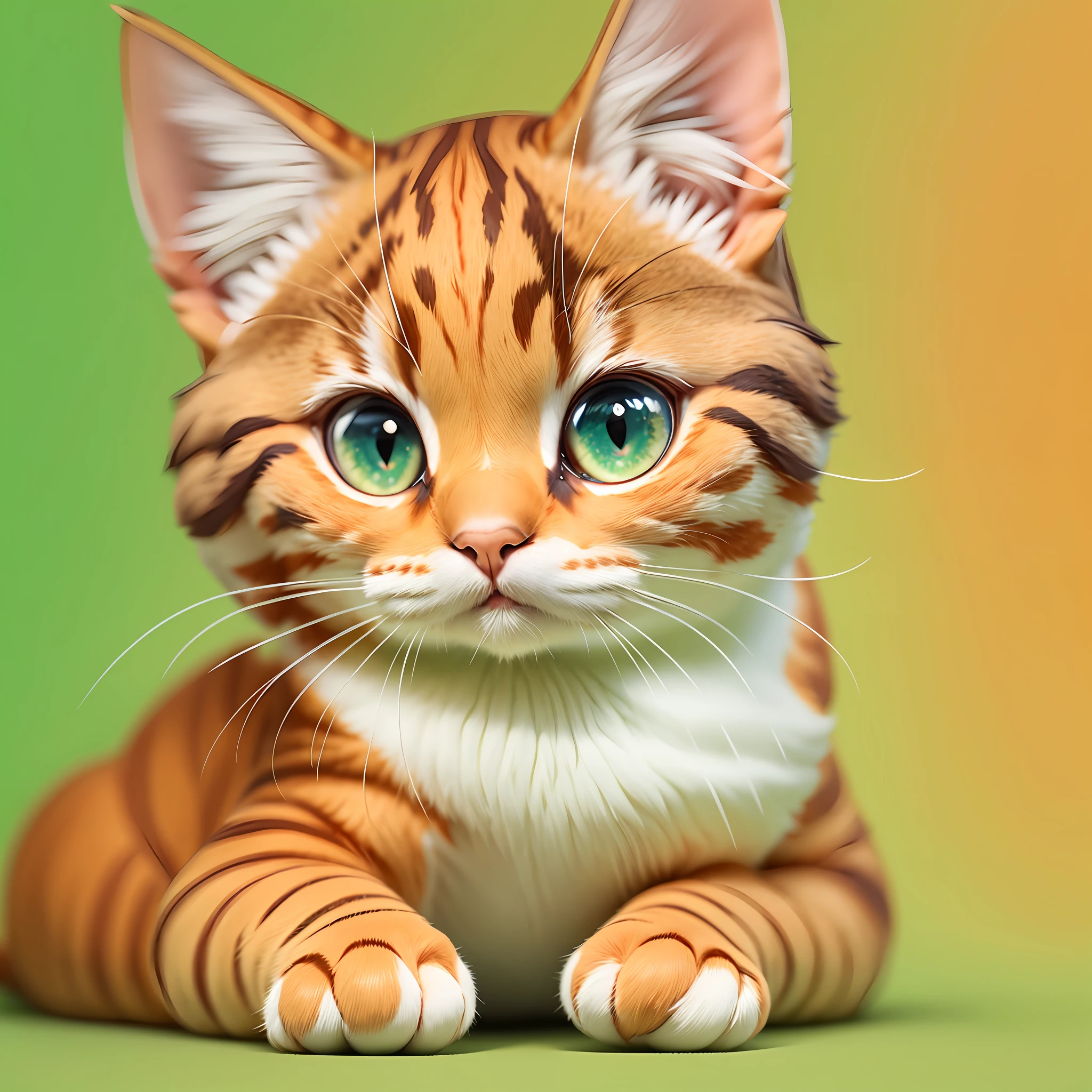 An orange cat,pure color background,Green background