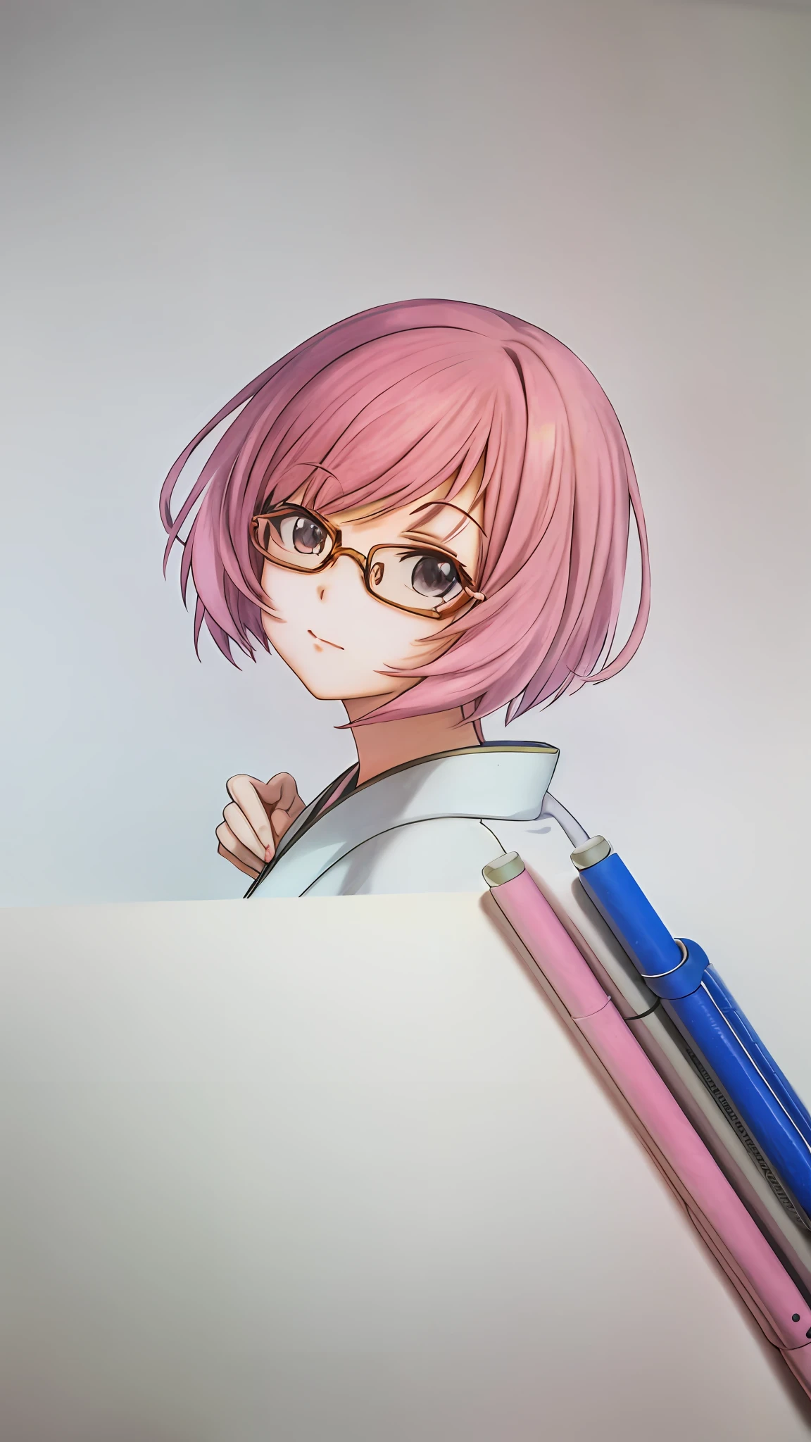 drawing of a girl with glasses and a pink hair, anime style portrait, portrait of an anime girl, semirealistic anime style, anime realism style, an anime drawing, Realistic anime art style, anime portrait, in an anime style, anime style drawing, portrait of an anime girl, japanese anime artist drawn, animepainting, realistic anime artstyle, clean detailed anime style
