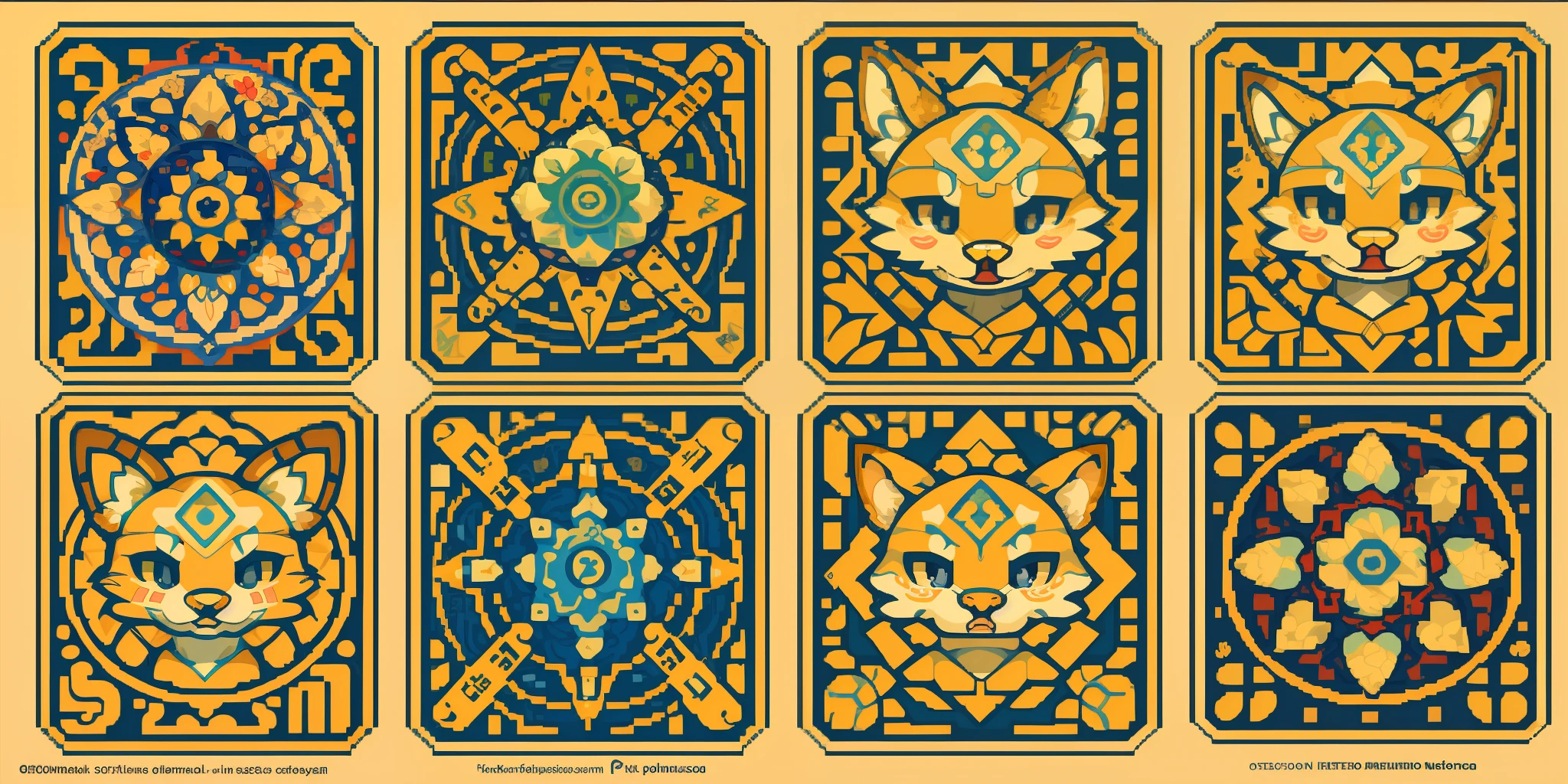 top quality, best quality, logo mark, stamp, Geometric pattern, vector-art, High-quality illustrations by Alfons Mucha, masterpiece(kemono, furry anthro)flower, pixel art,