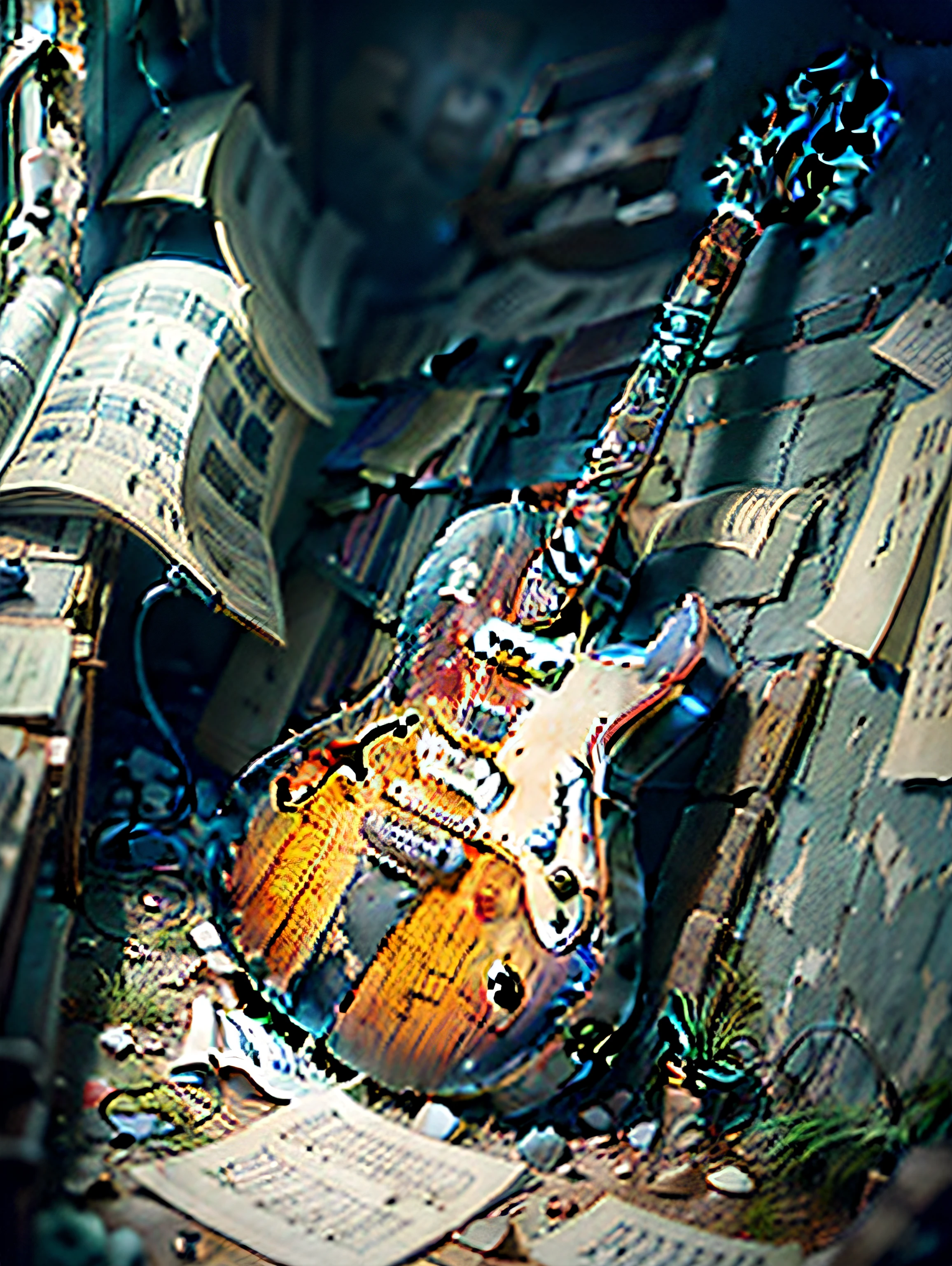 guitar, super high-quality model, ethereal background, Abstract beauty, explosive volume, oilpainting, Heavy strokes, paint drips --auto