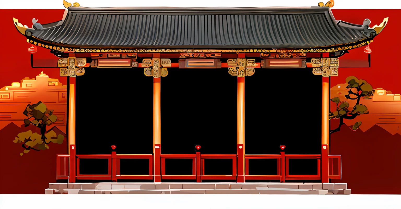 there is a red and gold asian building with a red sky, background depicting temple, temple background, digital painting of a pagoda, Tang Dynasty Palace, palace background, zen temple background, ancient Chinese architecture, chinese building, chinese palace, an extremely detailed building, isolated background, beautiful render of tang dynasty, detailed scenery —width 672, a temple, Chinese architecture
