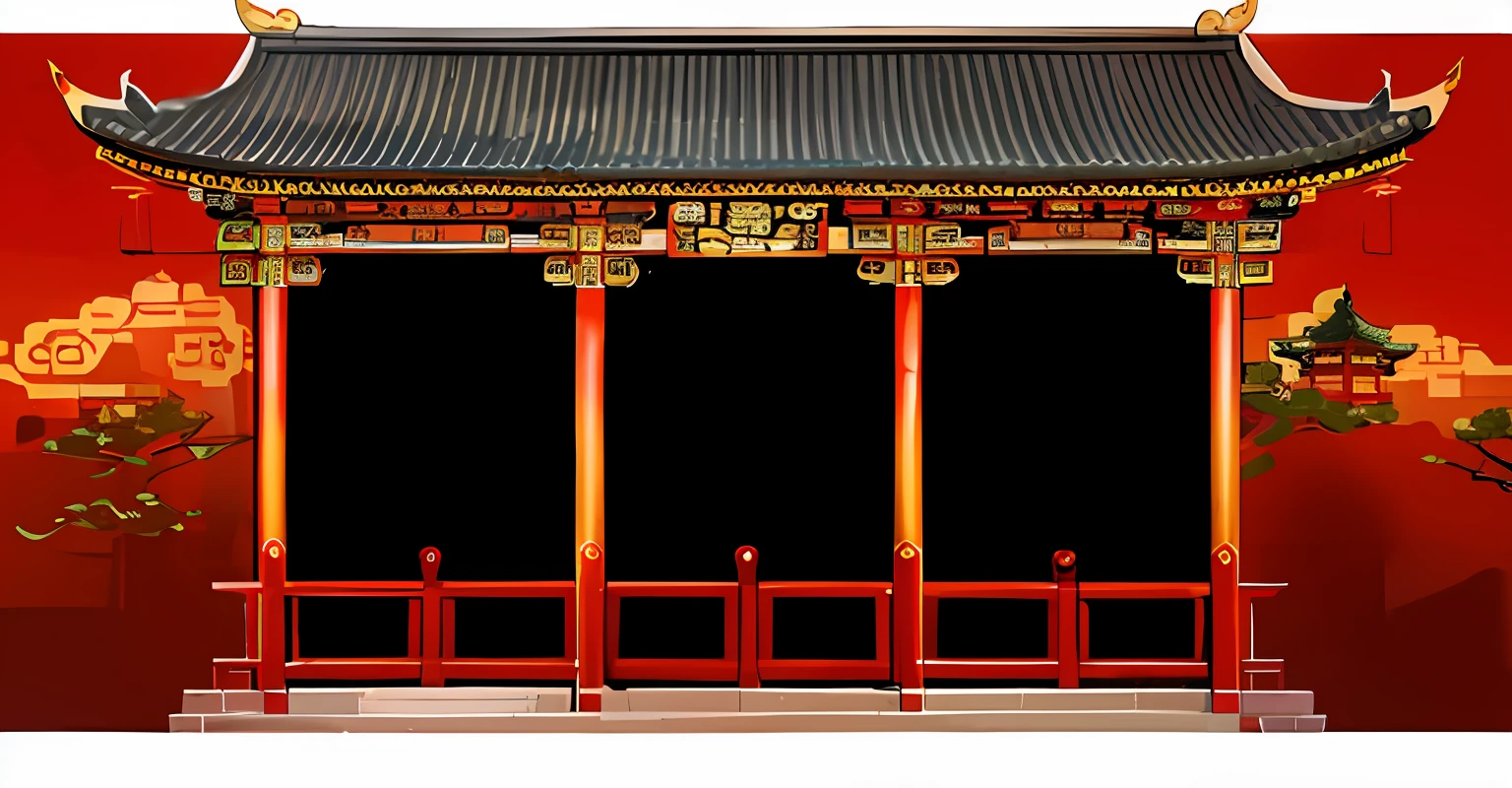 there is a red and gold asian building with a red sky, background depicting temple, temple background, digital painting of a pagoda, Tang Dynasty Palace, palace background, zen temple background, ancient Chinese architecture, chinese building, chinese palace, an extremely detailed building, isolated background, beautiful render of tang dynasty, detailed scenery —width 672, a temple, Chinese architecture