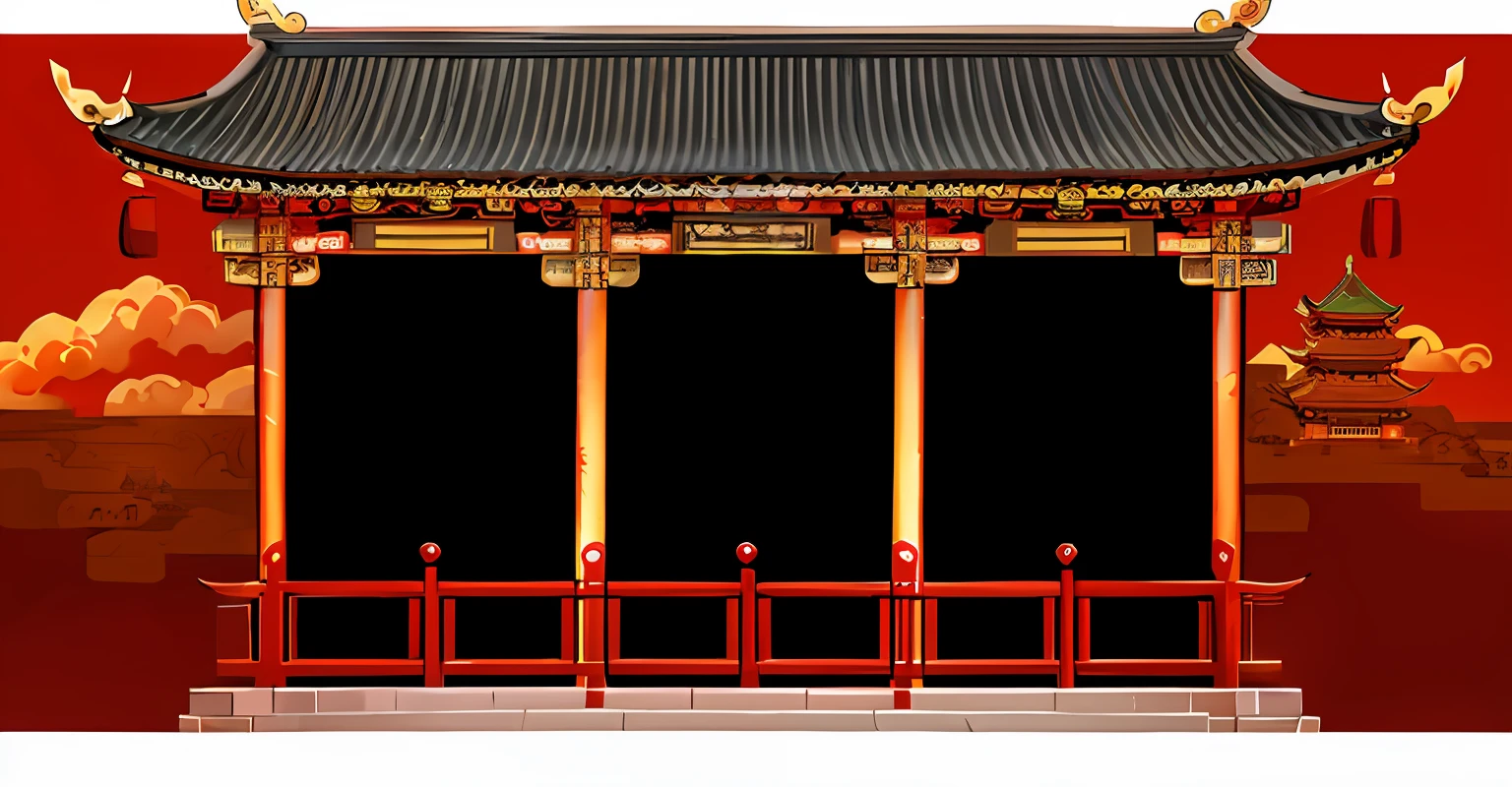 there is a red and gold asian building with a red sky, background depicting temple, temple background, digital painting of a pagoda, Tang Dynasty Palace, palace background, zen temple background, ancient Chinese architecture, chinese building, chinese palace, an extremely detailed building, isolated background, beautiful render of tang dynasty, detailed scenery —width 672, a temple, Chinese architecture