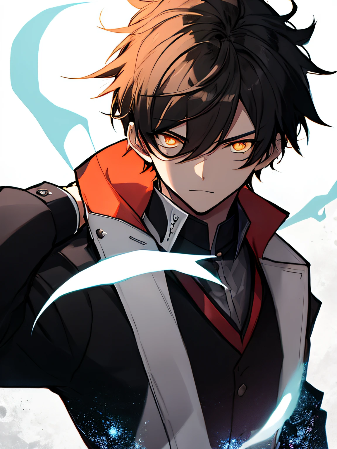 One Boy,black har,Orange eyes,dynamic,eyes with brightness,Ghost Slayer costumes,Handsome,((high qulity,masterpiece))