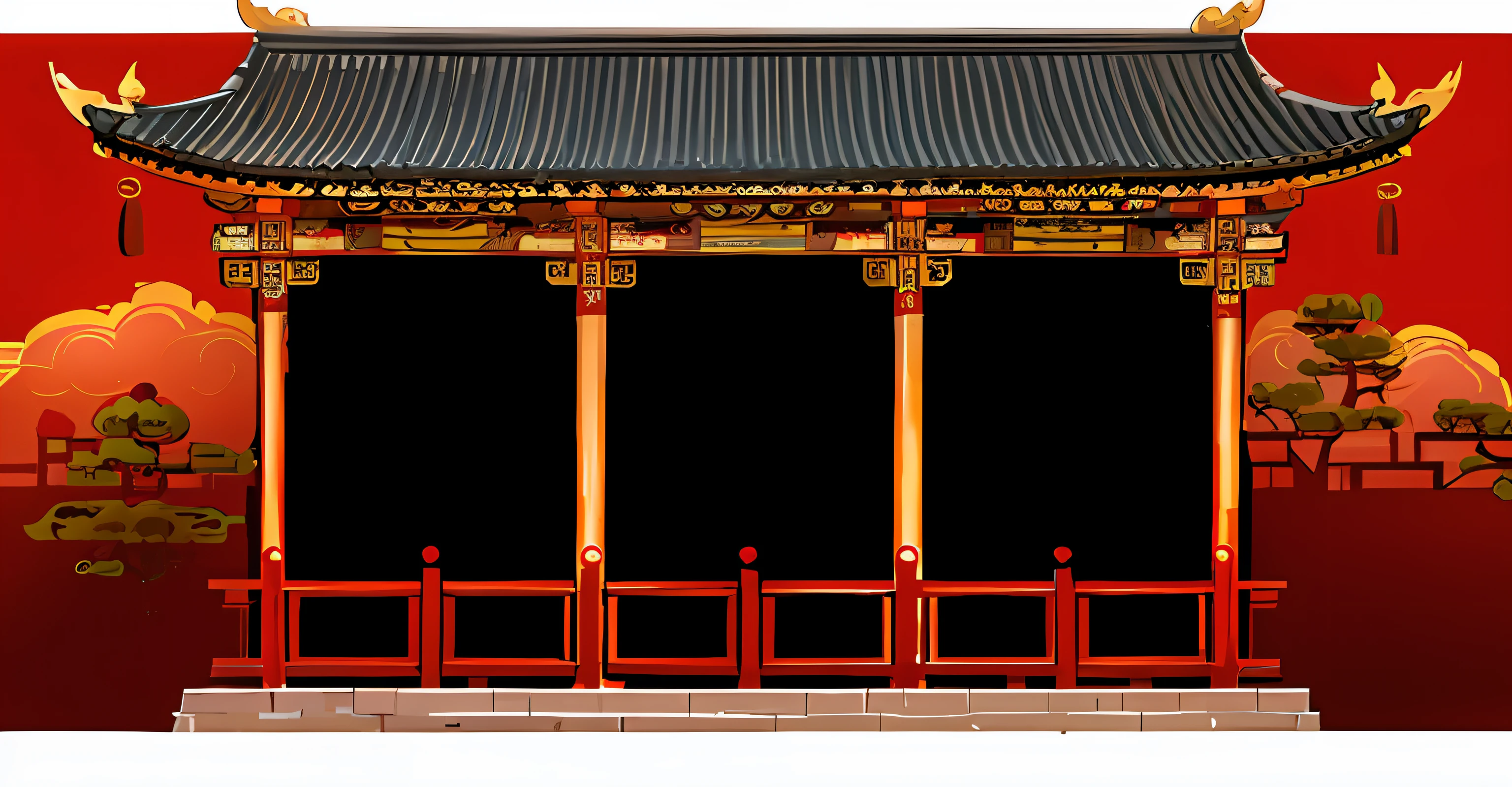 there is a red and gold asian building with a red sky, background depicting temple, temple background, digital painting of a pagoda, Tang Dynasty Palace, palace background, zen temple background, ancient Chinese architecture, chinese building, chinese palace, an extremely detailed building, isolated background, beautiful render of tang dynasty, detailed scenery —width 672, a temple, Chinese architecture