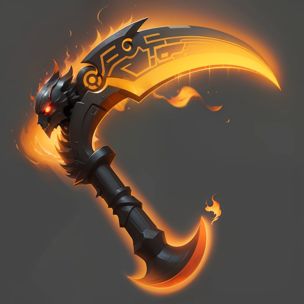 Black scythe,Surrounded by red Martian light,firey,glowing with,grey backdrop,wings,simple background,Lateral face,gloweyes,illuminated runes,nmasterpiece,the best quality,color pastel,divine cinematic edgelighting,Natural light, realistic lighting and shadows,raytrace,最佳质量,super detaill --auto