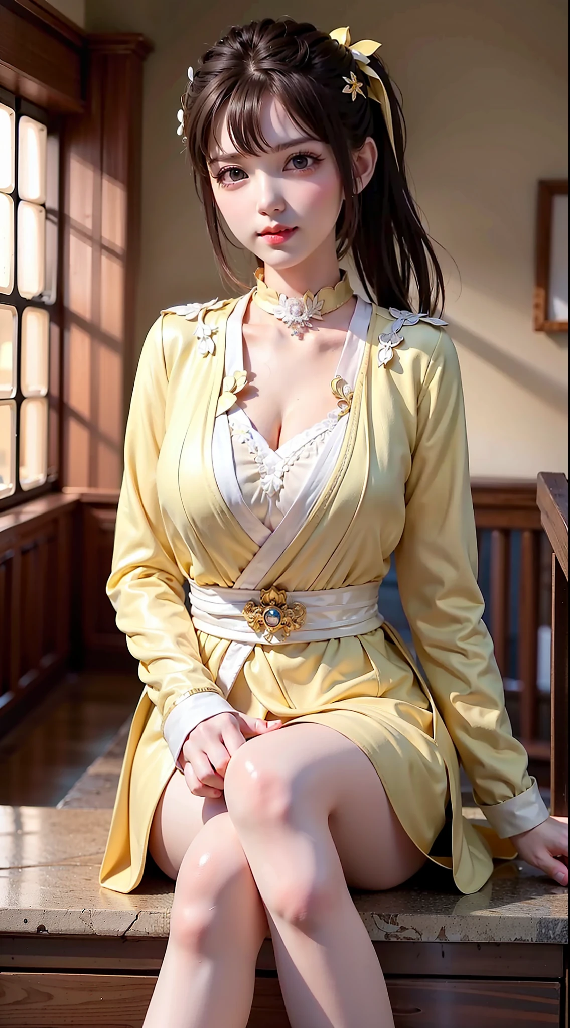 巨作,Best quality,1girl huge large breasts, Sitting,Crossed legs,