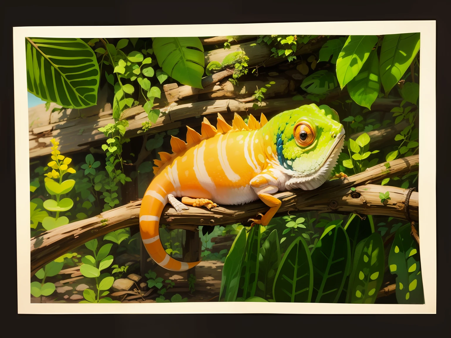 The chameleon sits on a branch --auto