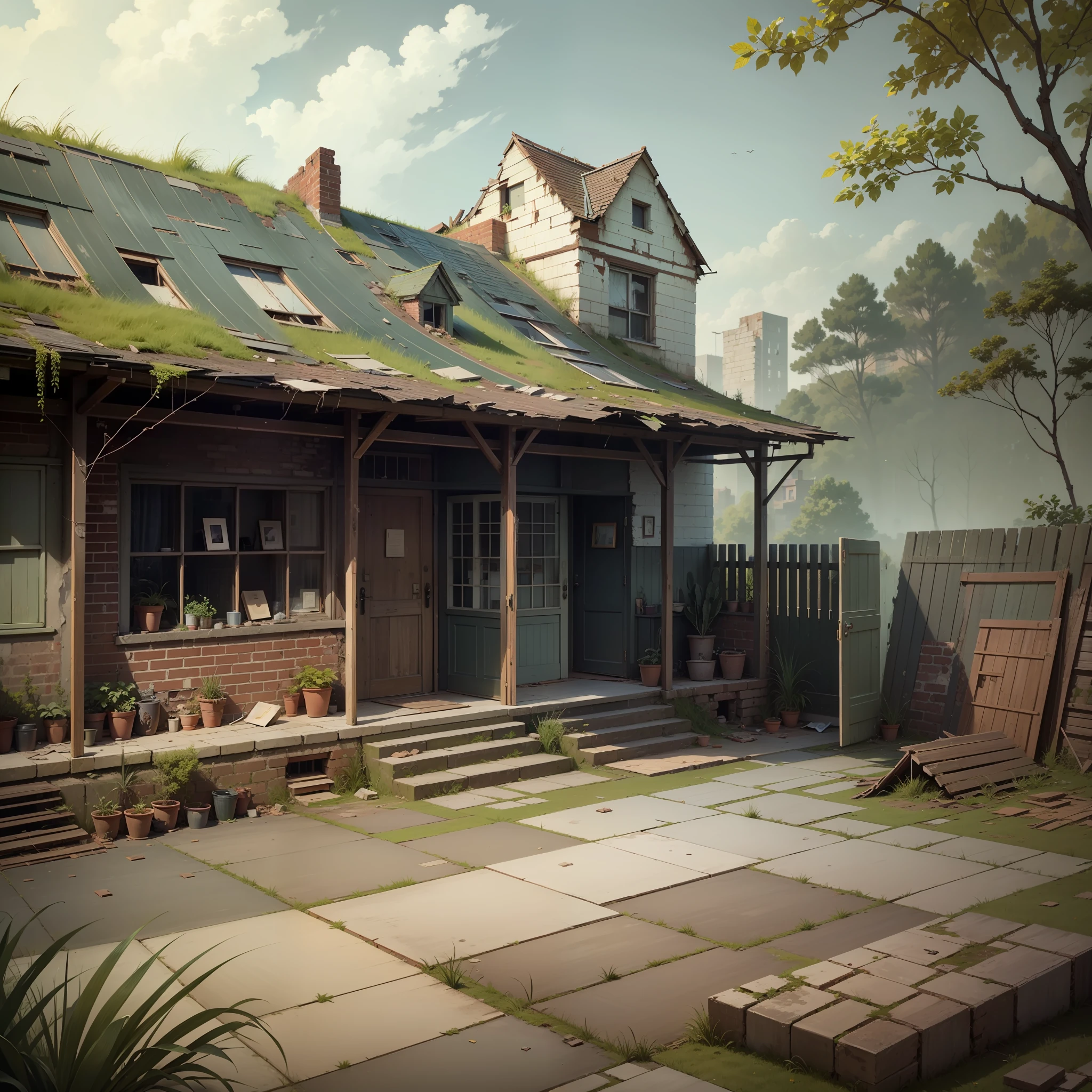 1. Dilapidated brick house - the home of the protagonist