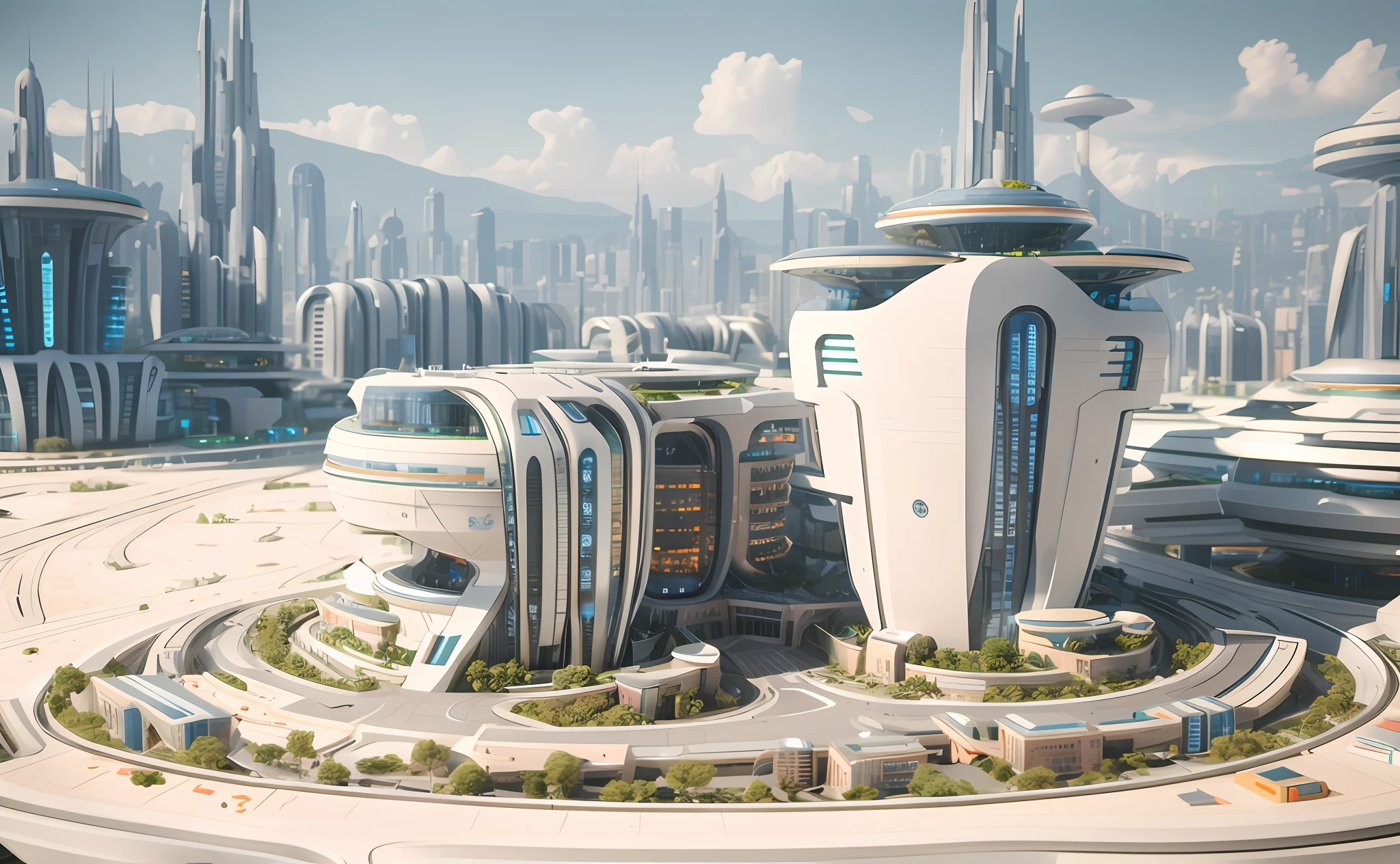 (Ultra-detailded:1.4),Hospital building,Complex modern sidewalks,Complex modern cityscape,Large structured city of Valhalla,Fantasy sci-fi city,Huge futuristic hospital complex,Solar punk futuristic utopia,Future City,Extreme detail,Realistic lighting,Epic composition,(Complex details),(Complex design,ultra detaile:1.2),art stations,(nmasterpiece,最佳质量),ultra high def,32K --v 6