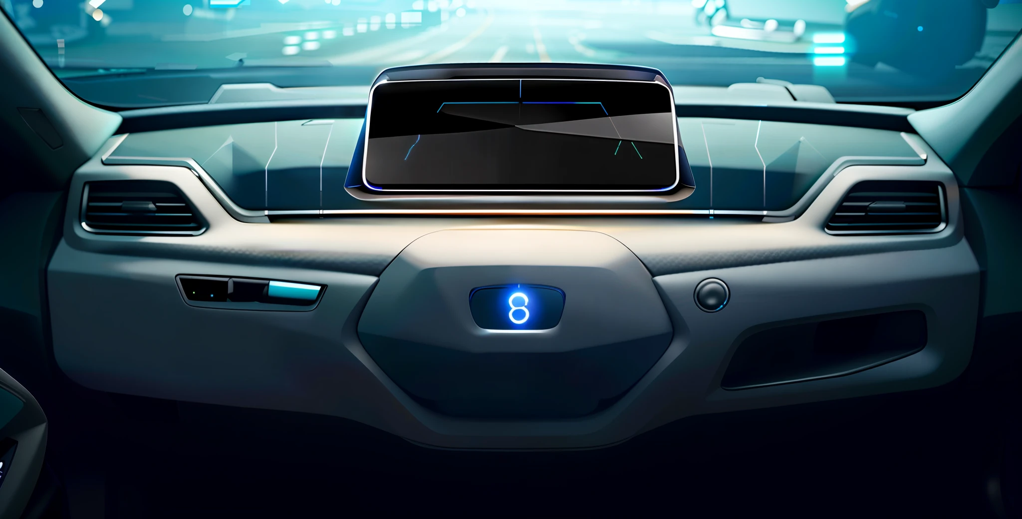 there is a car dashboard with a display on the dash, glowing blue interior components, glass oled visor head, sleek oled blue visor for eyes, glowing oled visor, glowing interior components, oled visor for eyes, conceito, futuristic product car shot, luminous cockpit, Accent lighting : : onyx, concept ar, glowing internal light, oled visor over eyes