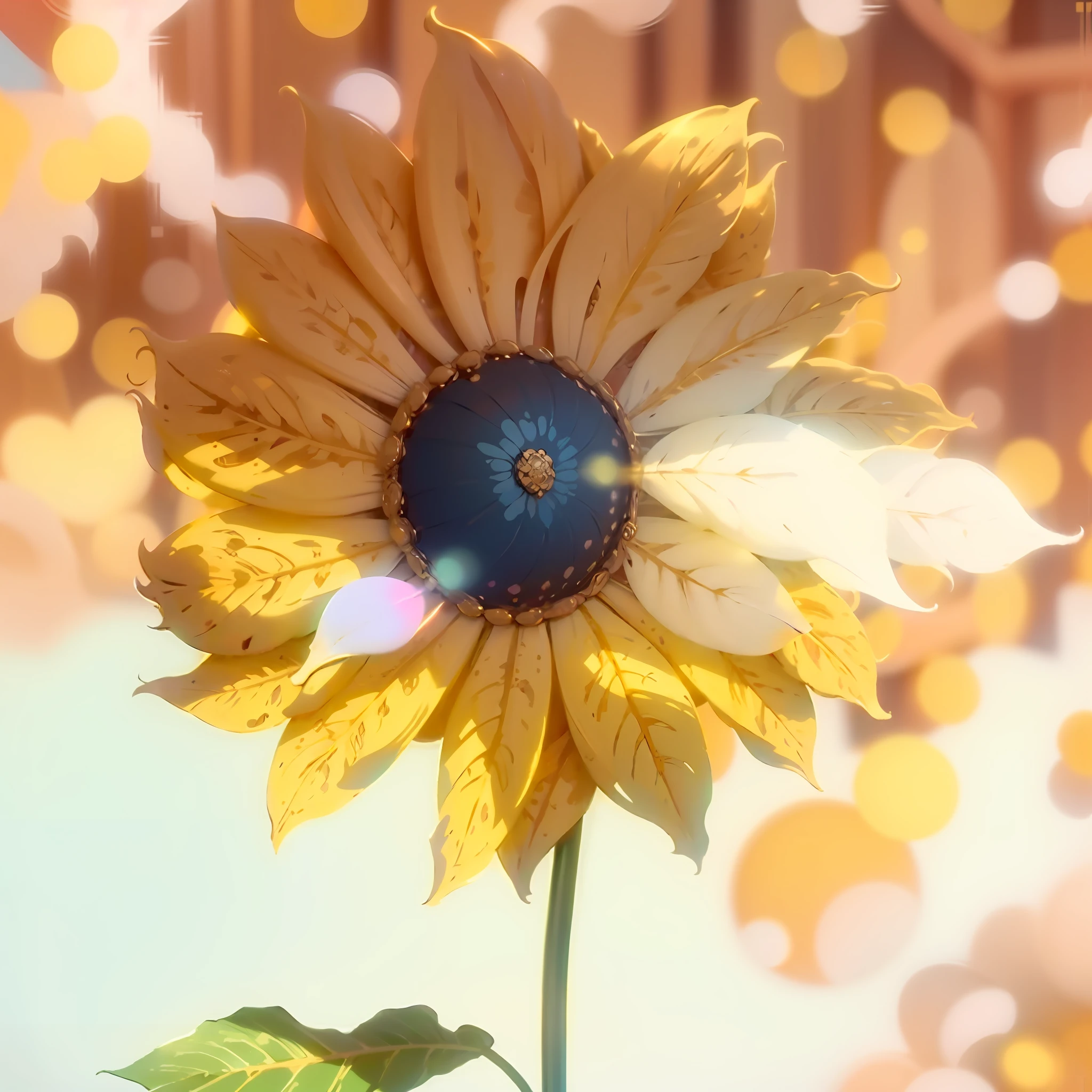 (((巨作))), Best quality, Ultra-detailed, Extremely delicate, pure and bright ivory and gold color,  with golden and shiny metallic accents, brilliant and rich hue, delicate and bright floral patterns,  emphasizing the theme of luxury and elegance, a reinterpretation of the traditional East-meets-West style, complemented by a joyful and vibrant sunflower，IvoryGoldAI