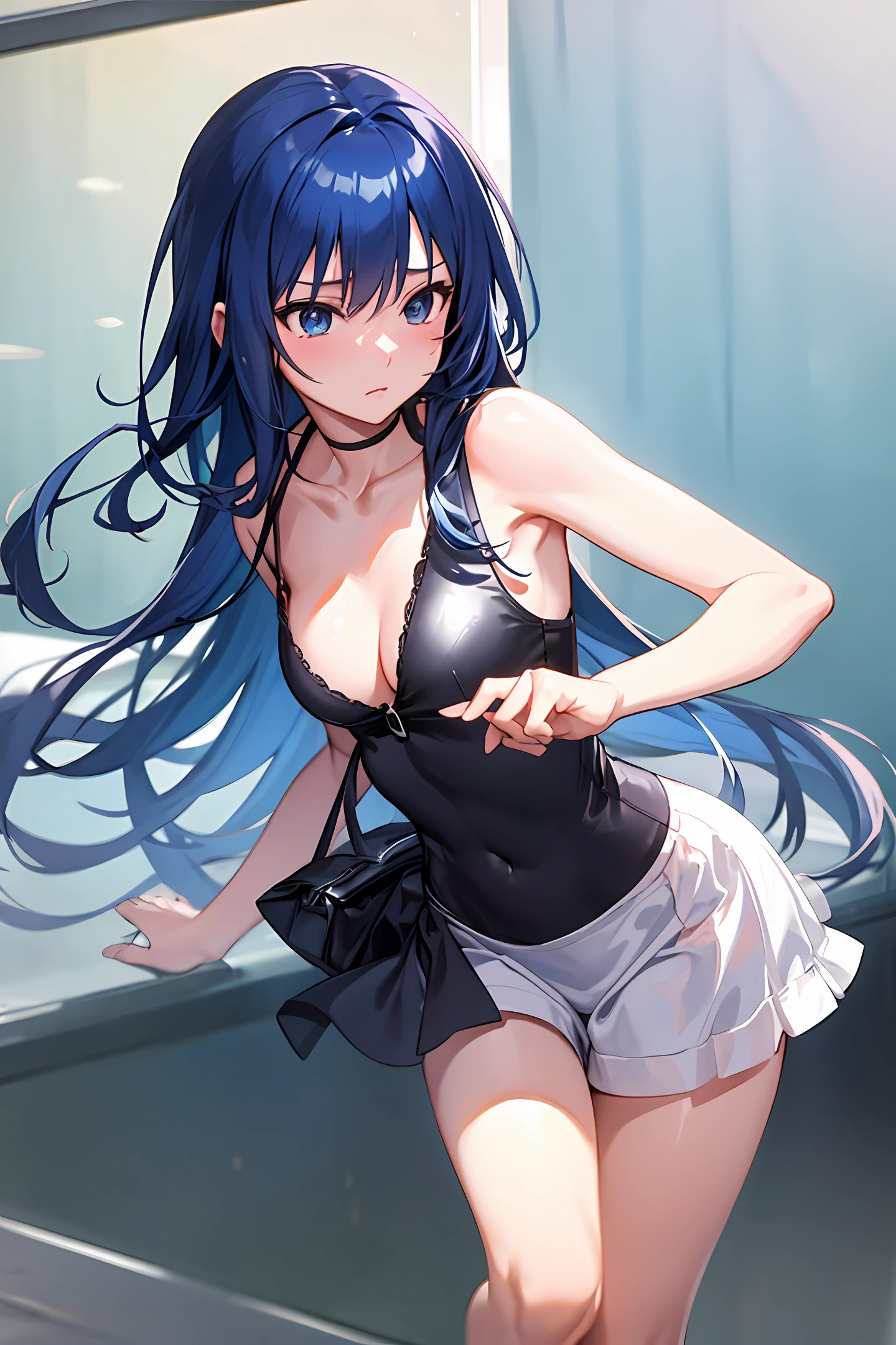 No panties
No bras
Blue hair
Anime CG
Black silk