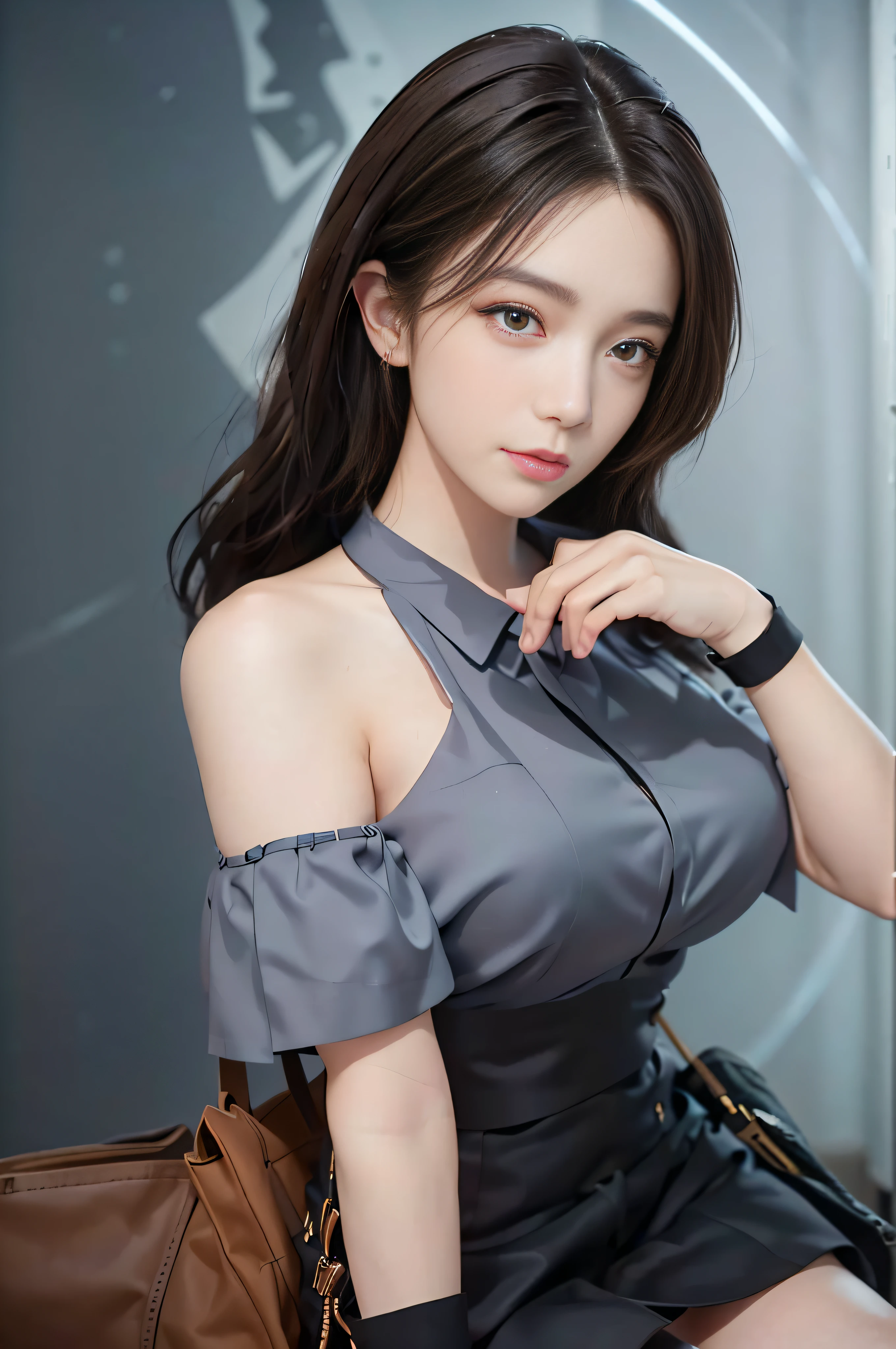 best quality, masterpiece, 1 girl, beautiful face, (photo photo:1.3), edge lighting, (high detail skin:1.2), 8k ultra hd, dslr camera, high quality, high resolution, 4k, 8k, bokeh, ridiculous, best ratio four fingers and one thumb, (realistic:1.3), cute 1girl, wearing black suspenders, medium breasts, short skirt,