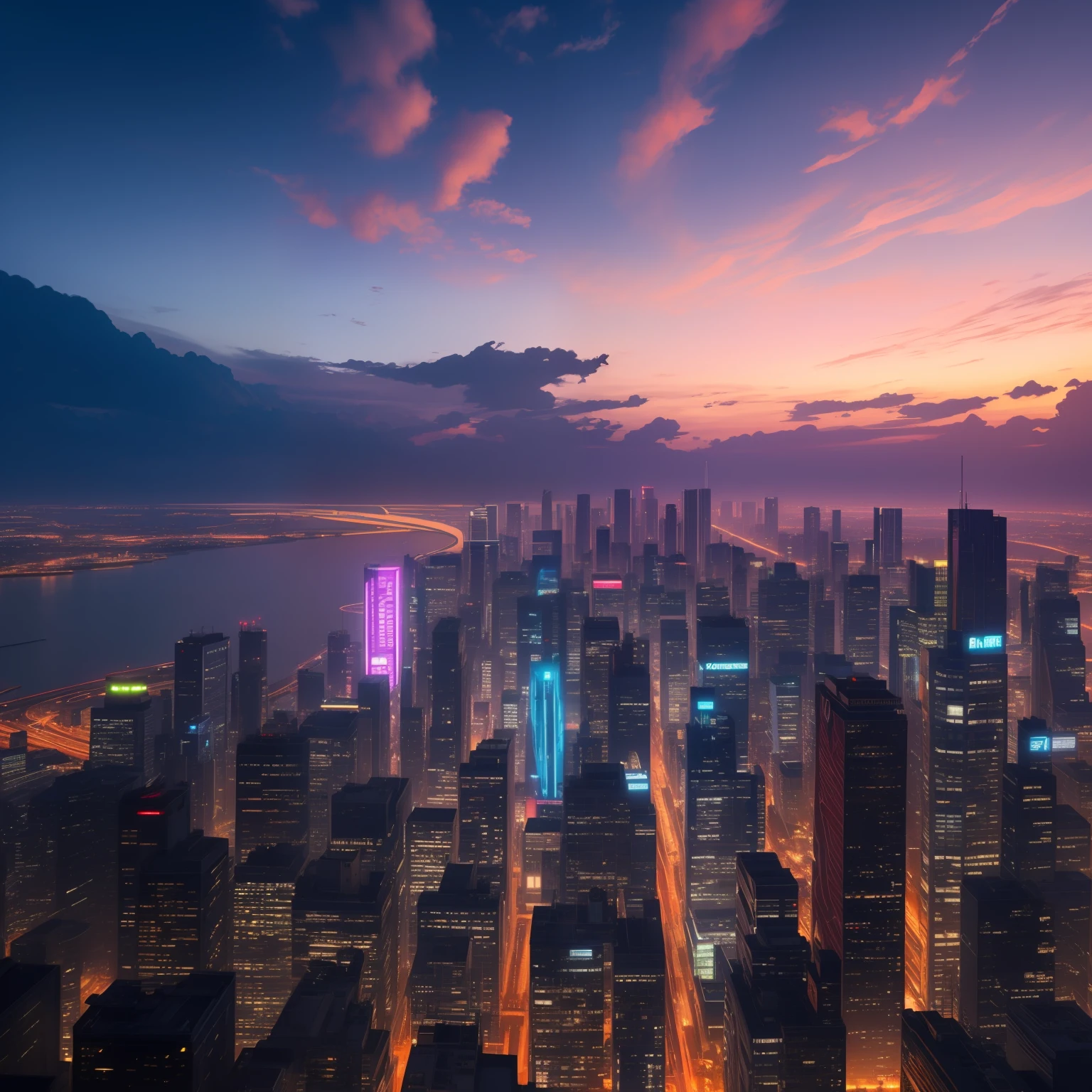 High-definition beautiful images: Night view of the capital of Cyberpunk,The city of moonlit nights,Towering Buildings,Brilliant neon lights,Purple tones rendering,Silence exudes unique charm,Inspiration between reality and fiction,Awe-inspiring expressions and clouds combine to create a natural beauty,Intoxicating! --auto