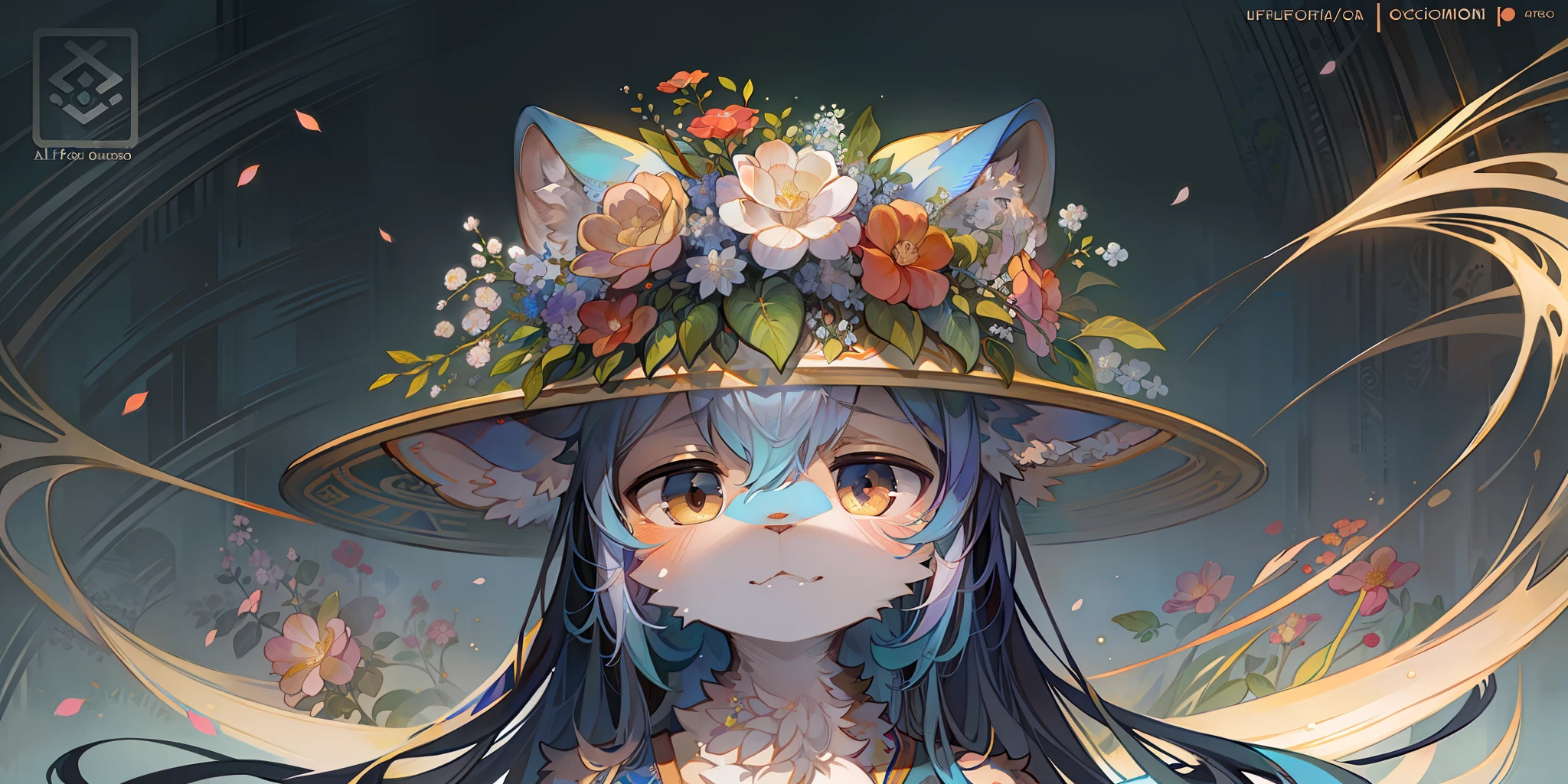 top quality, best quality, logo mark, stamp, Geometric pattern, vector-art, High-quality illustrations by Alfons Mucha, masterpiece(kemono, furry anthro)flower,