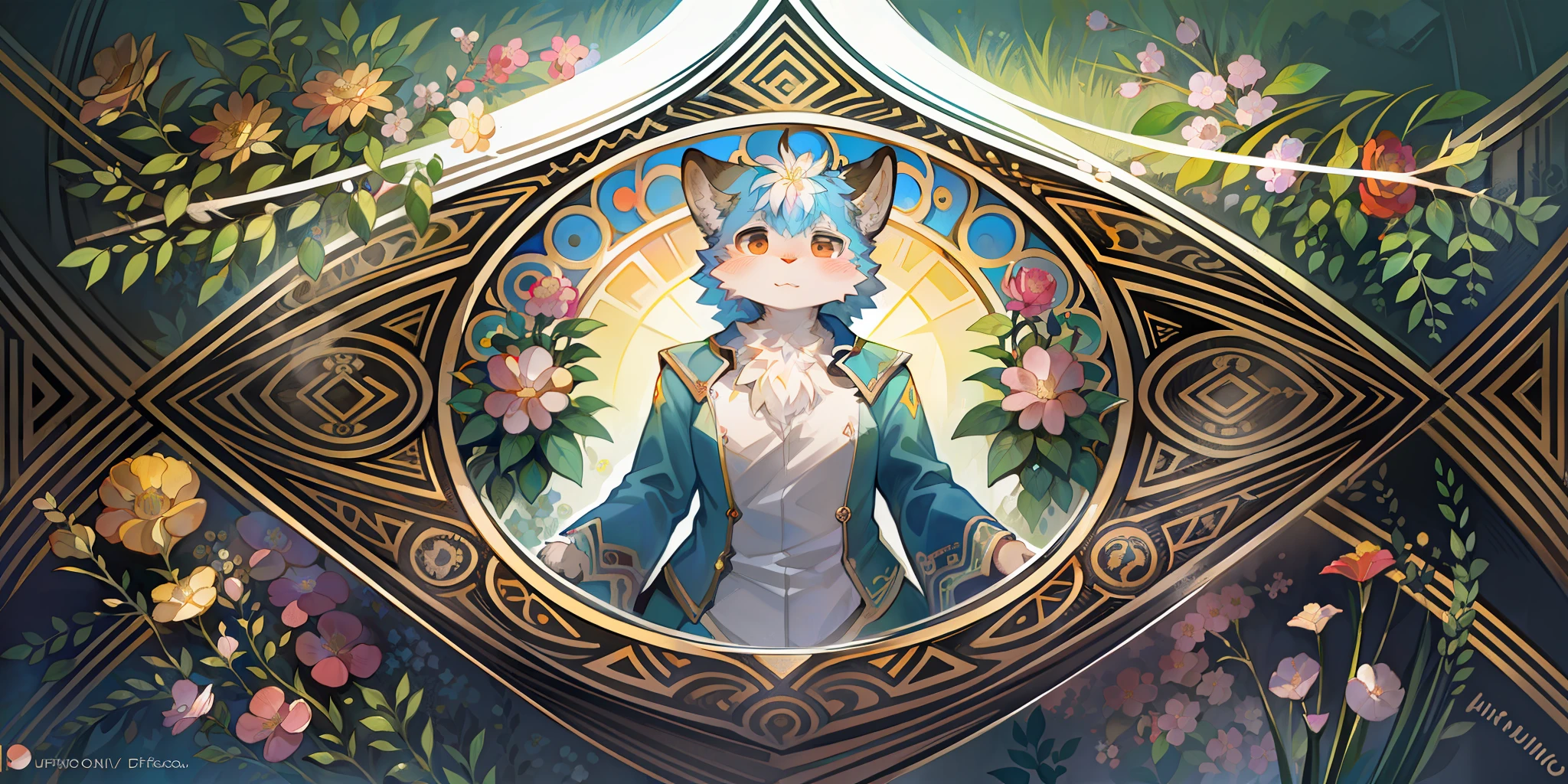 top quality, best quality, logo mark, stamp, Geometric pattern, vector-art, High-quality illustrations by Alfons Mucha, masterpiece(kemono, furry anthro)flower,
